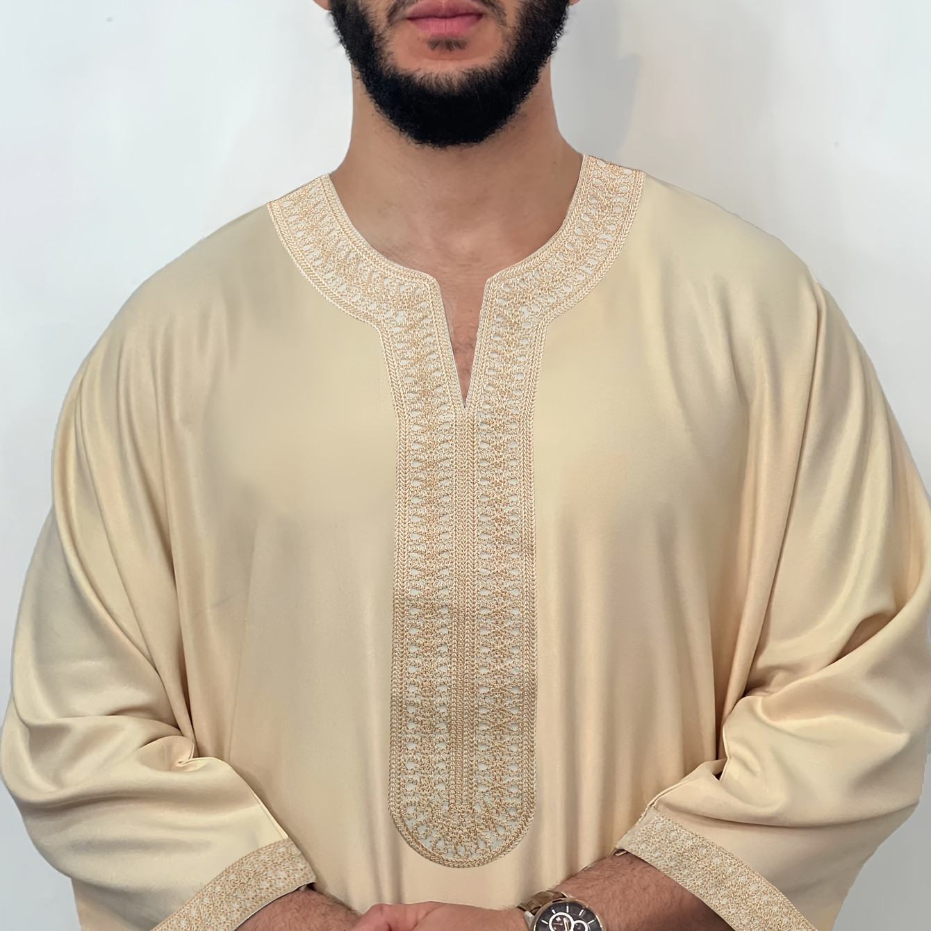 

Men's Moroccan Style Embroidered Traditional Robe, Eid Al-fitr Traditional Festival Clothing