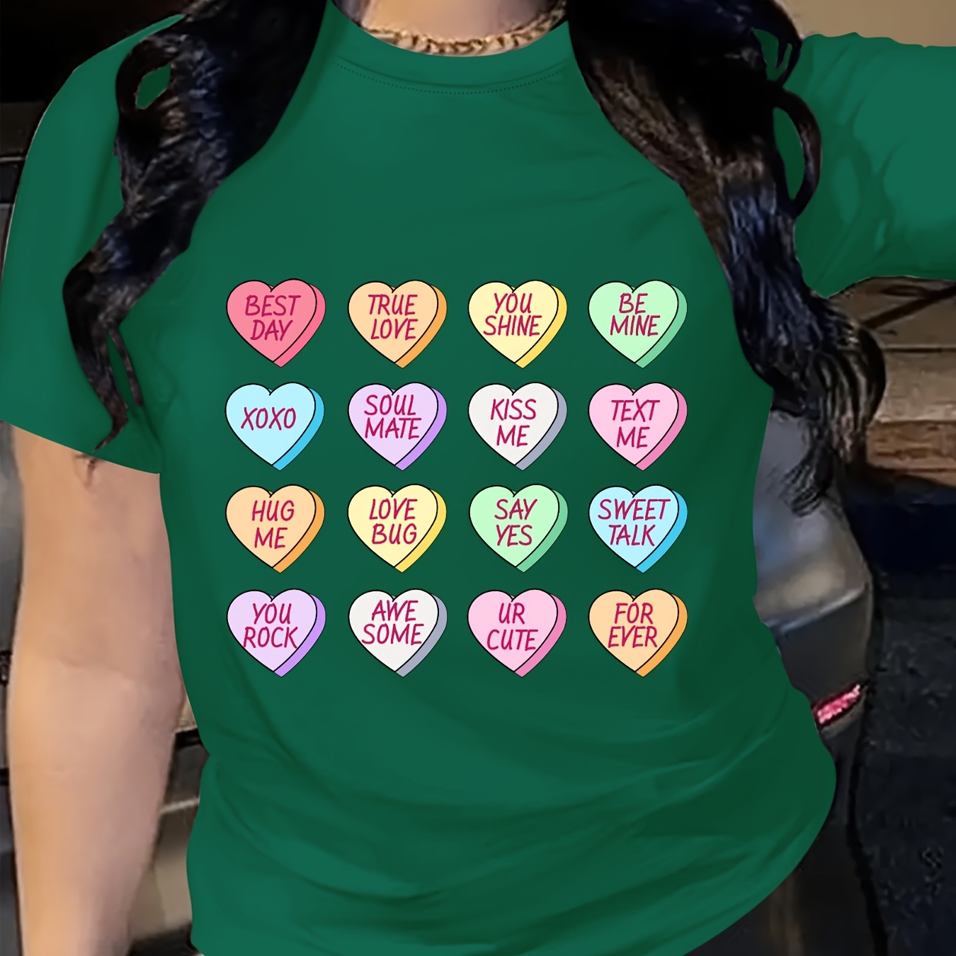 

Women's Valentine's Day Heart Graphic T-shirt - Soft Polyester Crew Neck, Casual Short Sleeve With "be " & "love You" Print, Wear, Valentines Day Gifts