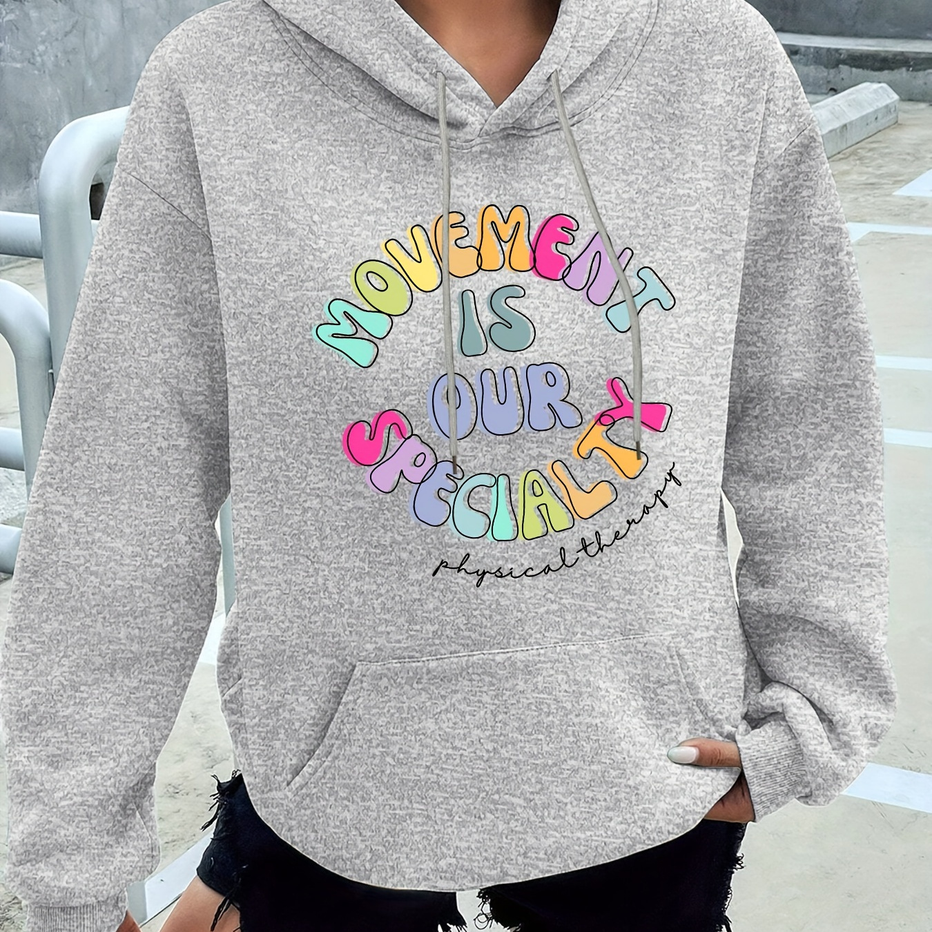 

1pc Women's " Is Our " - Polyester Long Sleeve Sweatshirt Drawstring For - -pilling , Regular Length