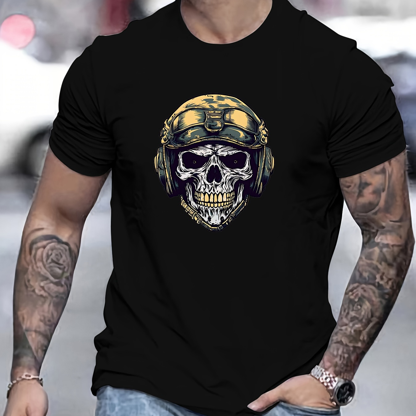 

Cartoon Skull Graphic Print, Men's Comfy Cotton T-shirt, Casual Fit Tee, Cool Top Clothing For Men For Summer For Everyday Activities