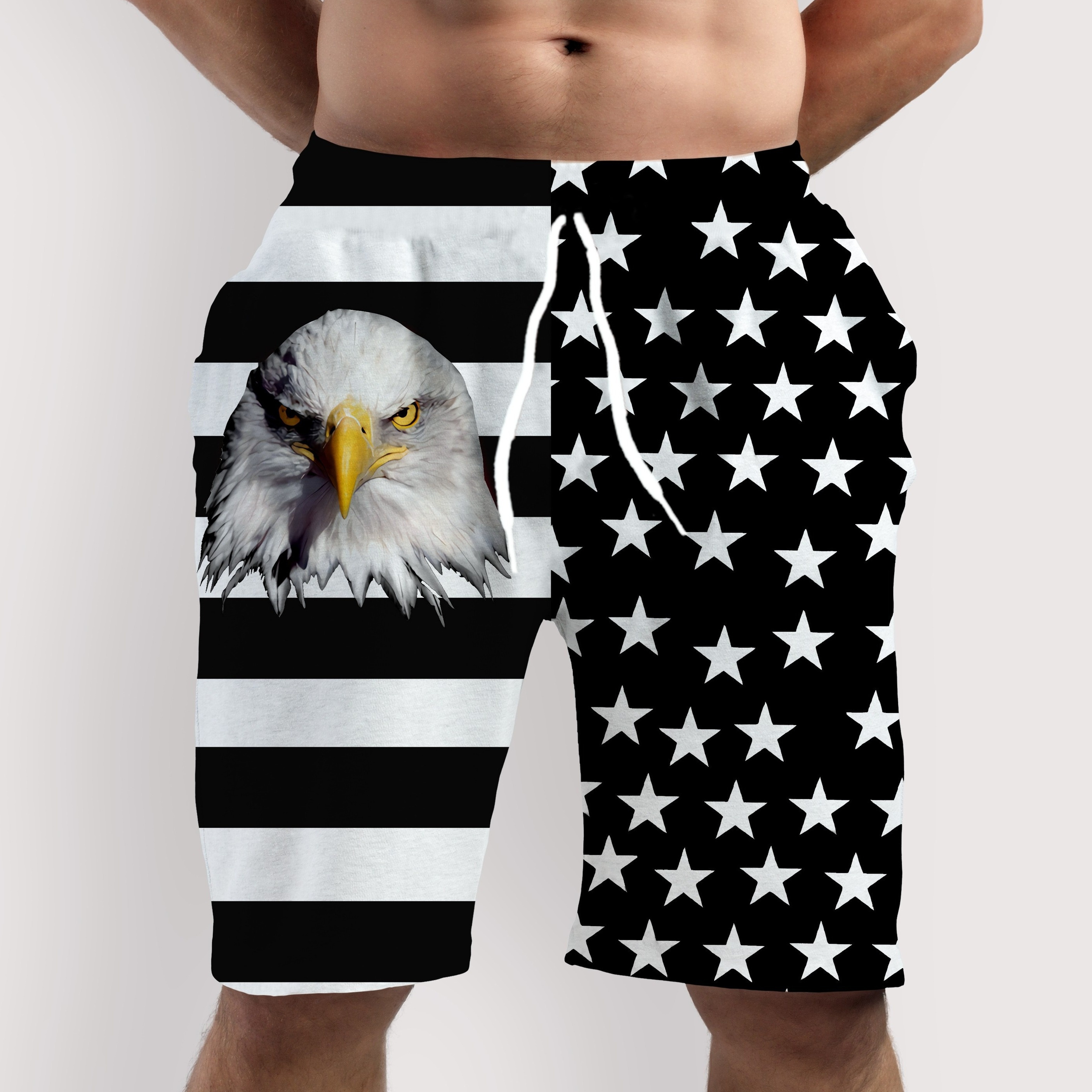 

Men's Stars, Stripes And Bald Eagle Print Shorts, Casual Shorts For Summer