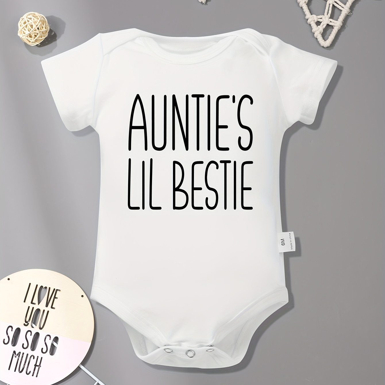 

Baby Onesies Auntie's Lil Bestie Letter Print Soft Versatile Fashion Round Neck Triangle Romper