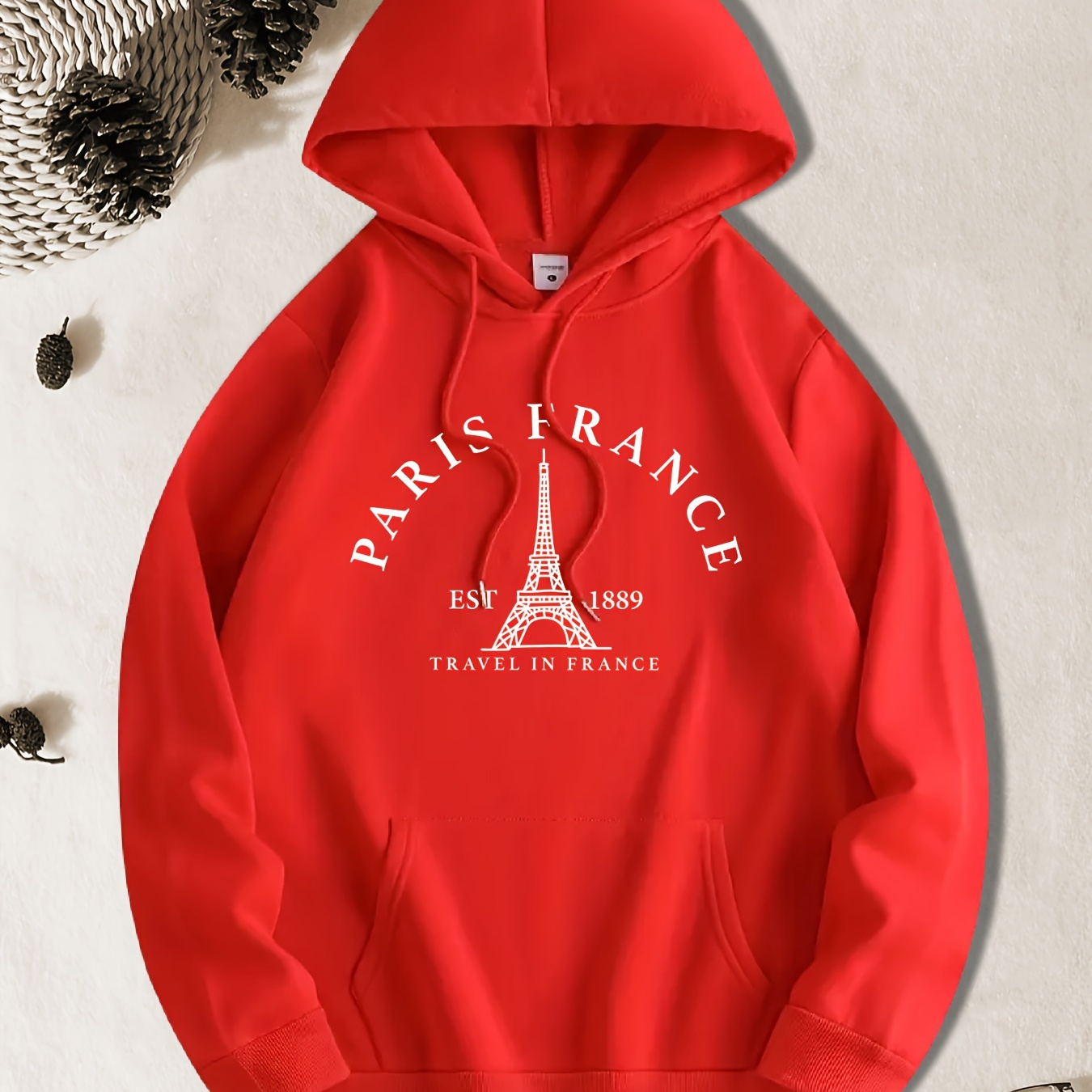 

Paris France And Tower Pattern Print Men's Casual Long-sleeved Hooded Sweatshirt, Versatile Comfy Pullover Top For Autumn & Winter