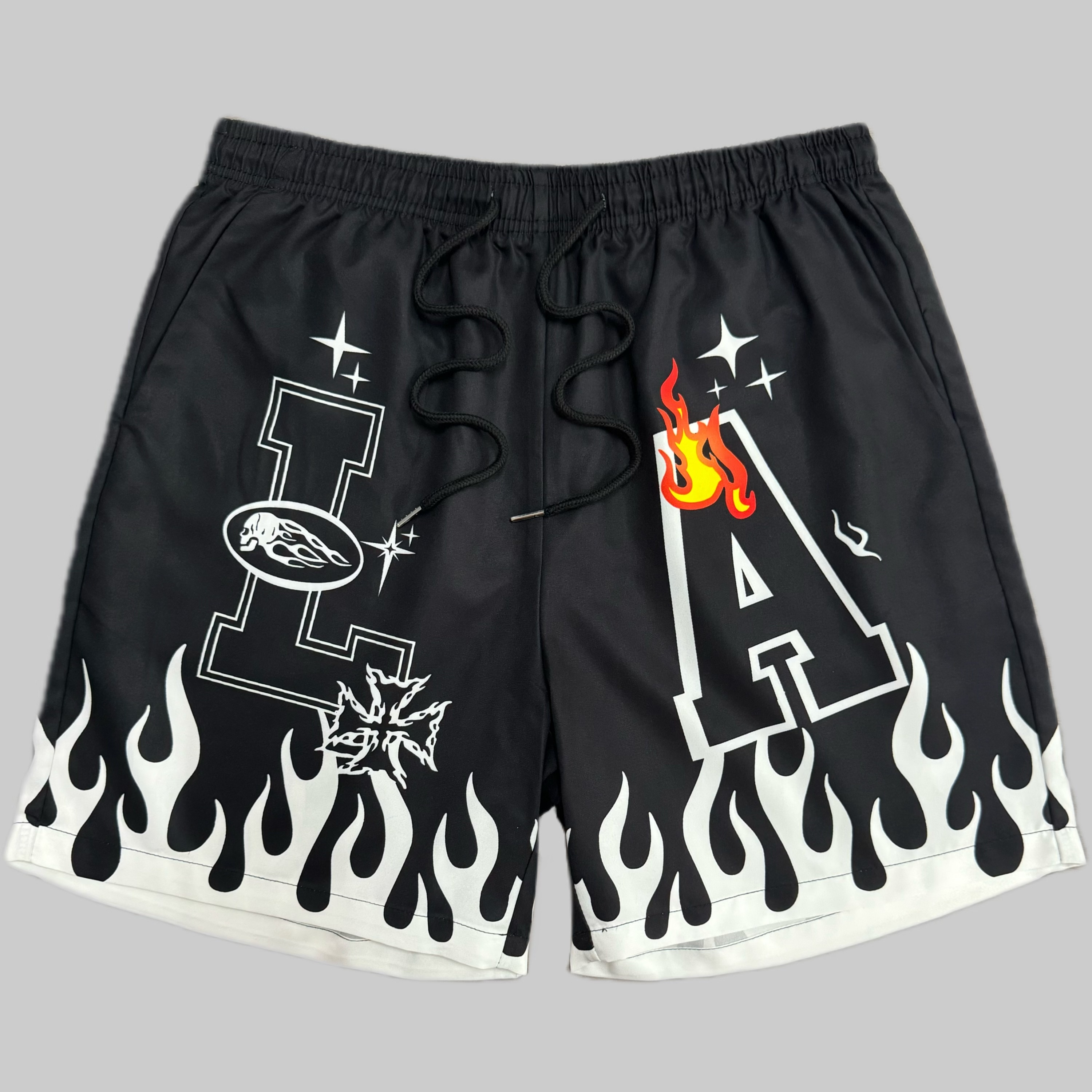 

Men's Summer Graphic Pattern And La Shorts, Stylish And Cool Drawstring Shorts For Summer Street And Sports Wear