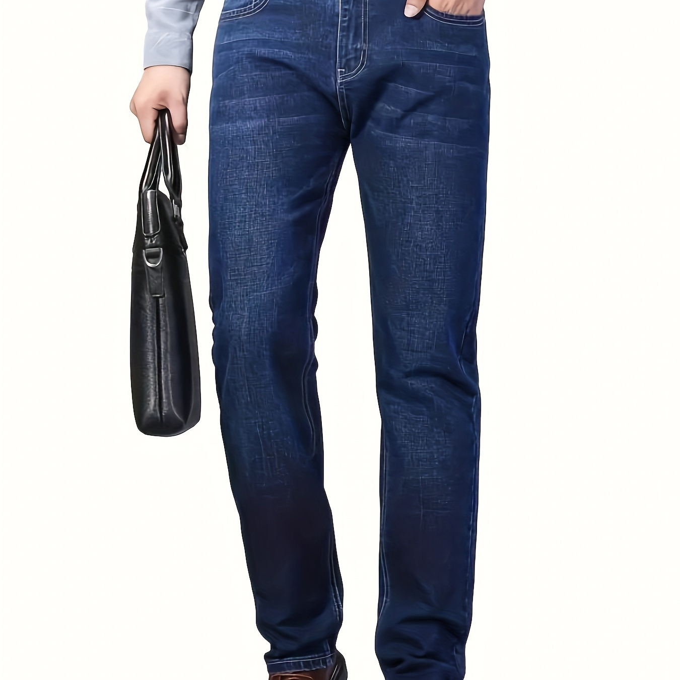 

Pake Men's Stretch Denim Jeans - Mid-rise, Straight Leg, Casual & Versatile, Machine Washable