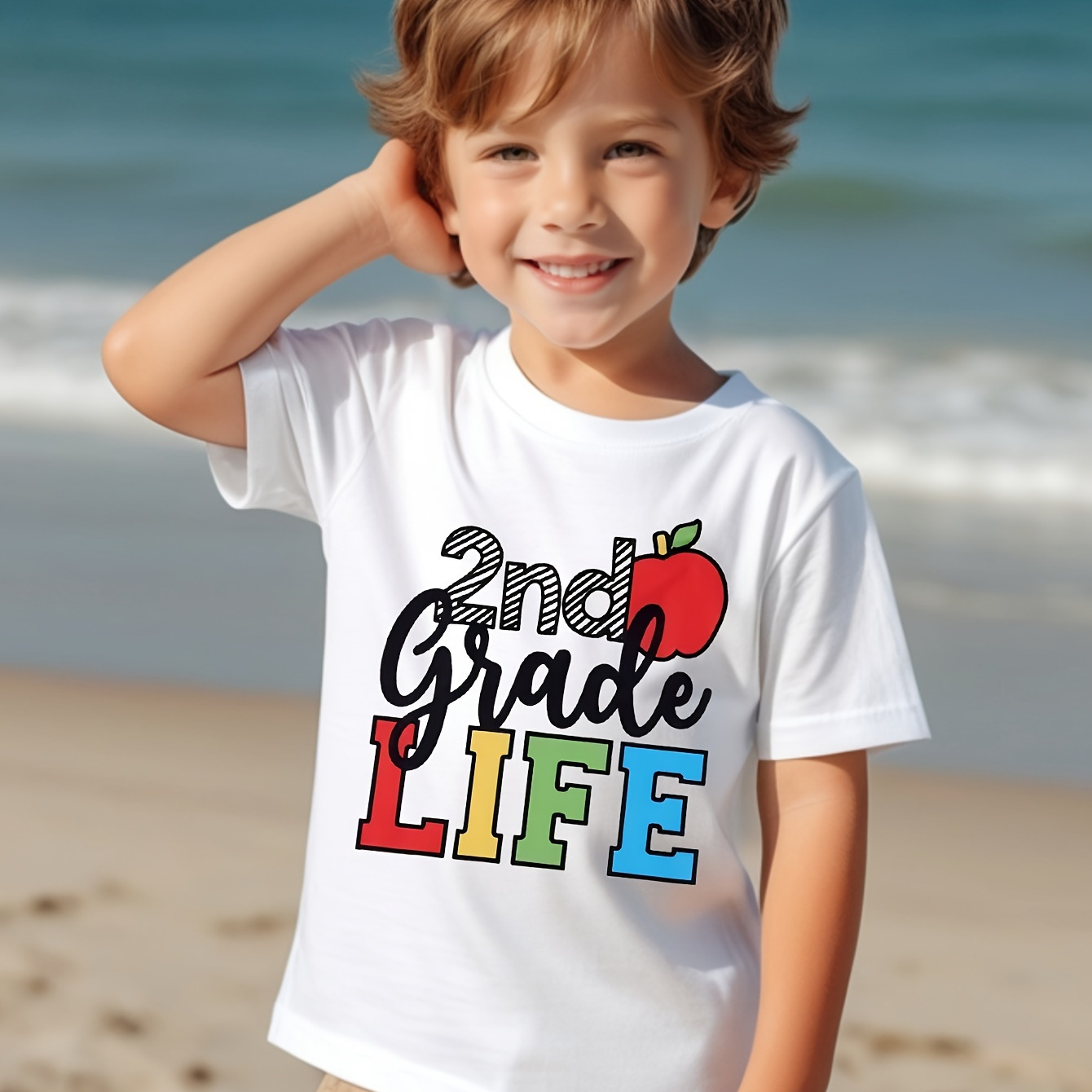 

2nd Grade Life" Cute Cartoon Print T-shirt- Engaging Visuals, Casual Short Sleeve T-shirts For Boys - Cool, Lightweight And Comfy Summer Clothes!