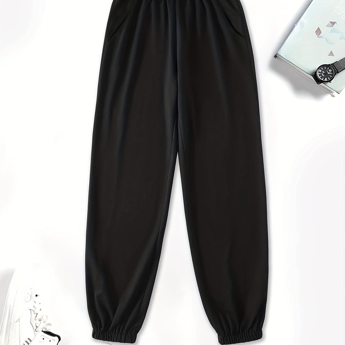 

Basic Plain Sweatpants For Girls High Waisted Workout Active Joggers Pants, Relaxed Fit & Street Style