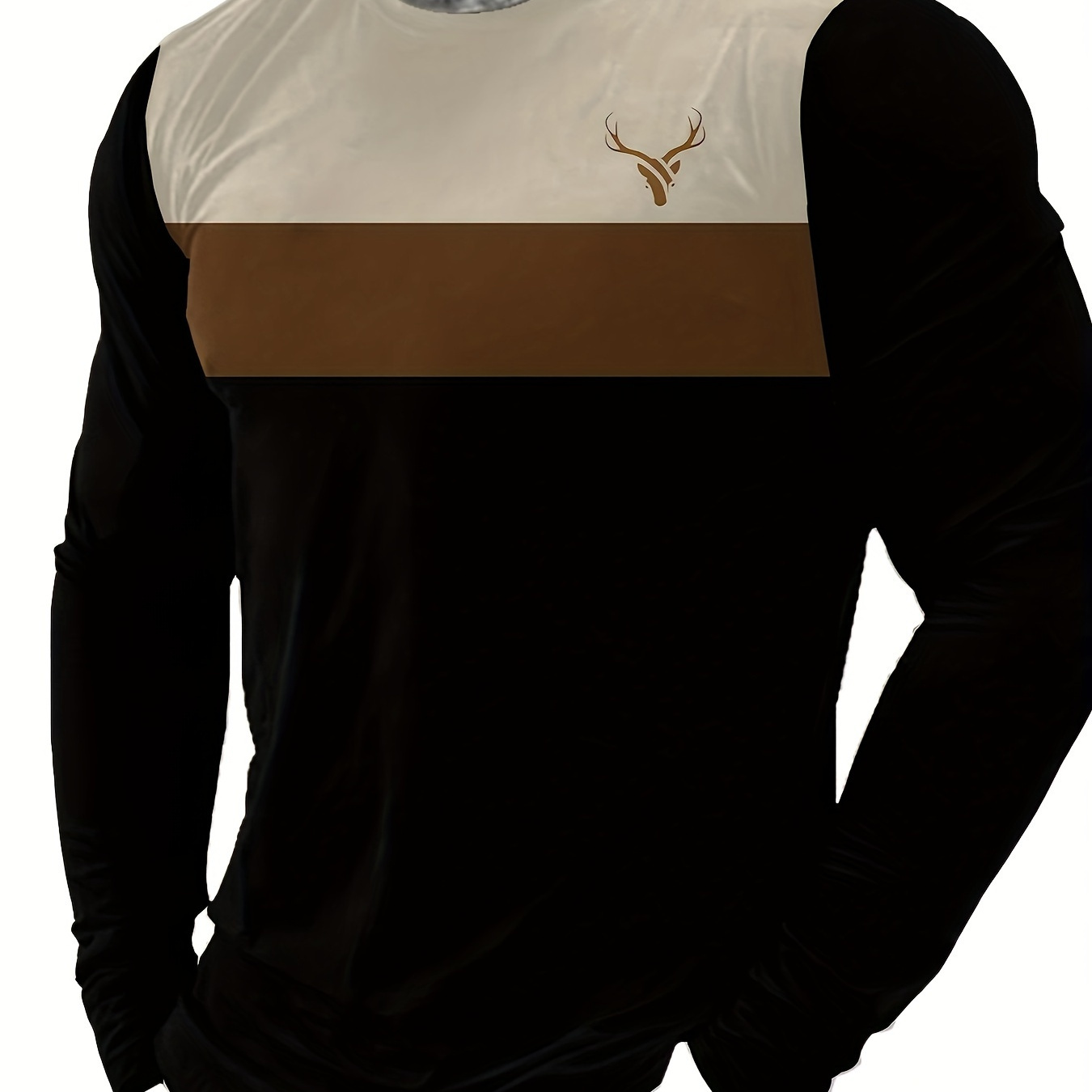 

Men's Casual Crew Neck Long Sleeve T-shirt, 100% Polyester Knit Fabric, Regular Fit, With Striped Pattern, For Novelty Fashion Tee