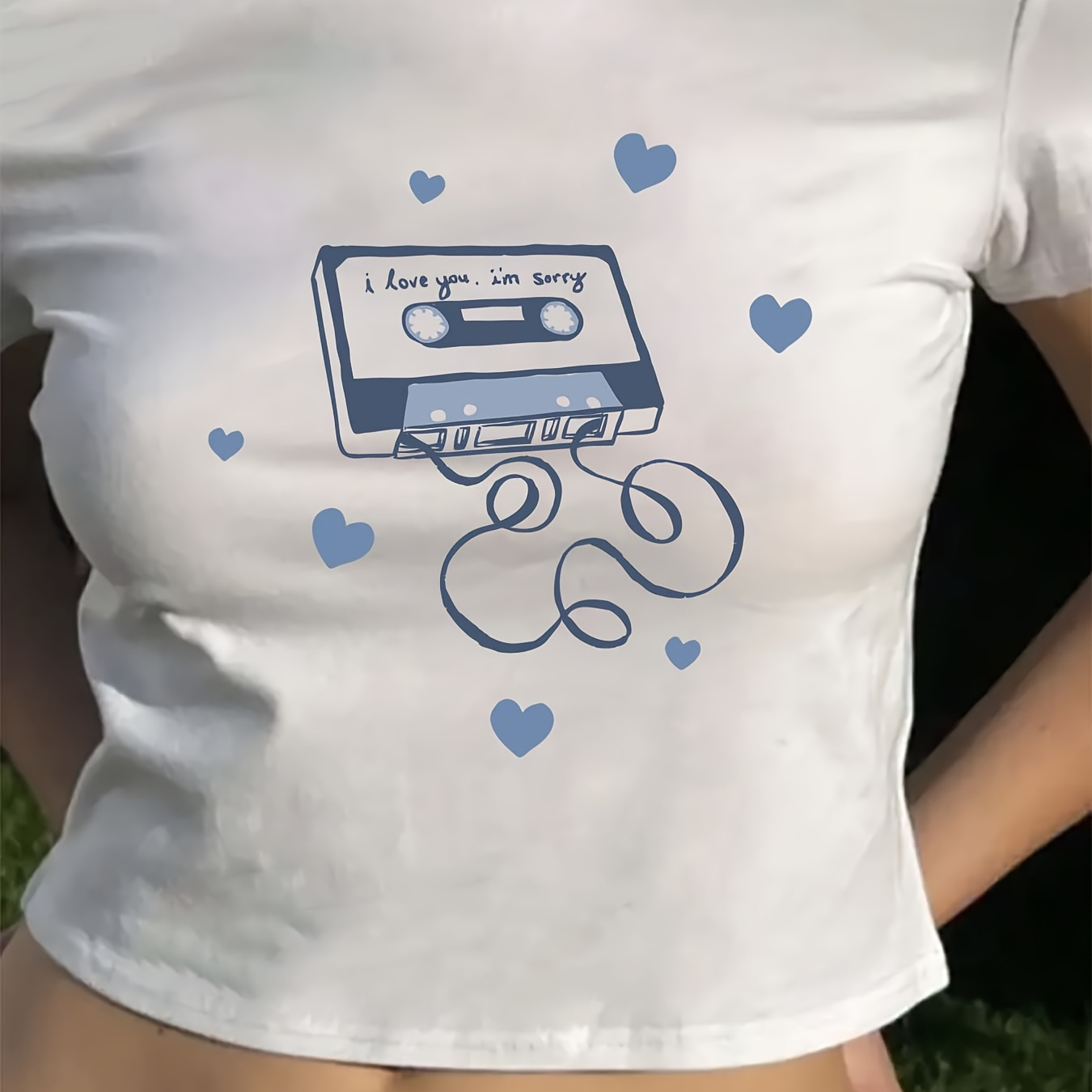 

Women's Y2k Style "i Love You In Vhs" Cassette Graphic Top - Short Sleeve, Polyester , Spring/summer Fashion Tee