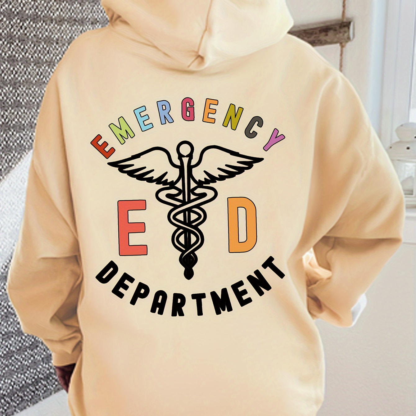 

Women's Casual Knit Polyester Hoodie With Double-sided E.d. Print, Comfort, With Hooded Collar And Graphic Design Sweatshirt