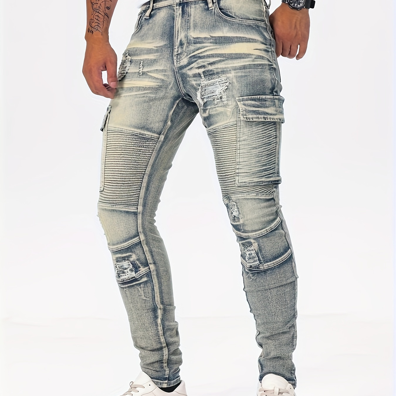 

Men's Vintage Style Skinny Fit Denim Pants, Street Style Stylish Leisure Jeans For Males