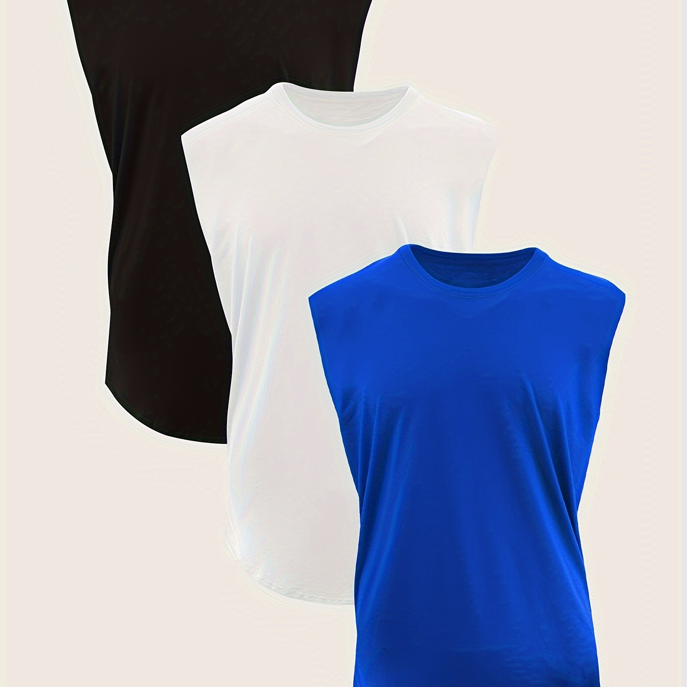 

3pcs Men's Big And Tall Sports Sleeveless Shirt, Fashion Fitness Vest 3 Pieces