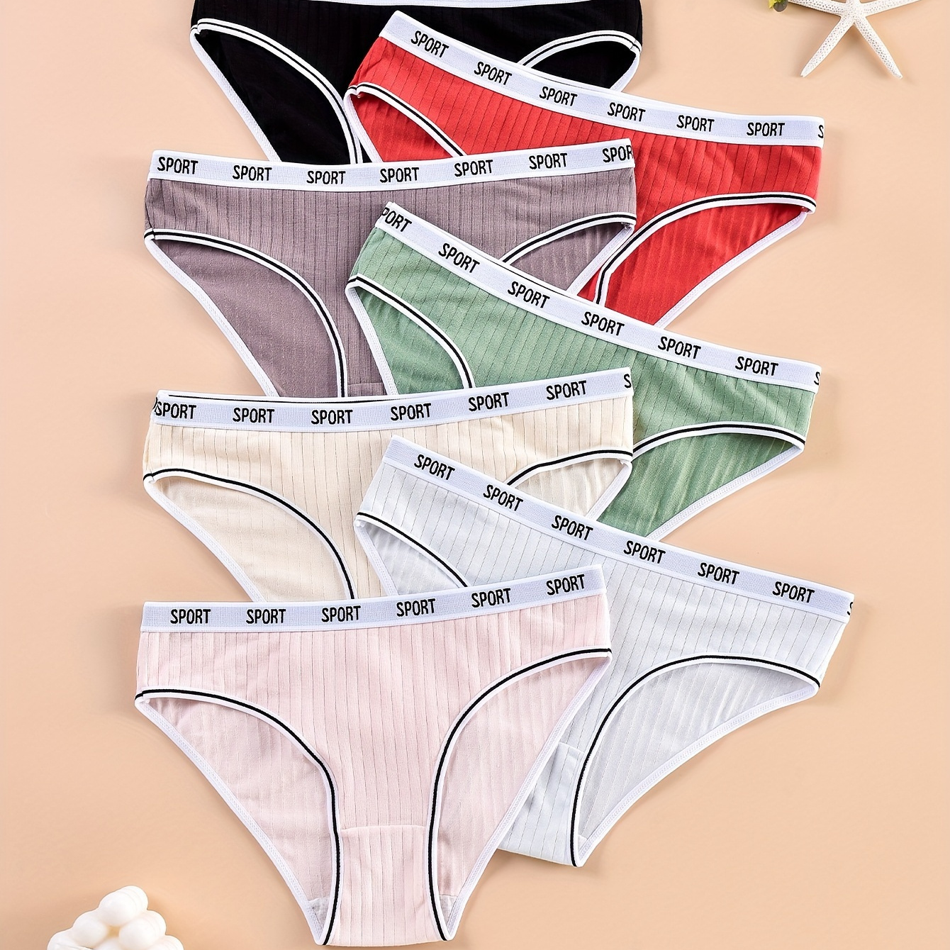 

7pcs Letter Tape Ribbed Briefs, Comfy Breathable Stretchy Intimates Panties, Women's Lingerie & Underwear