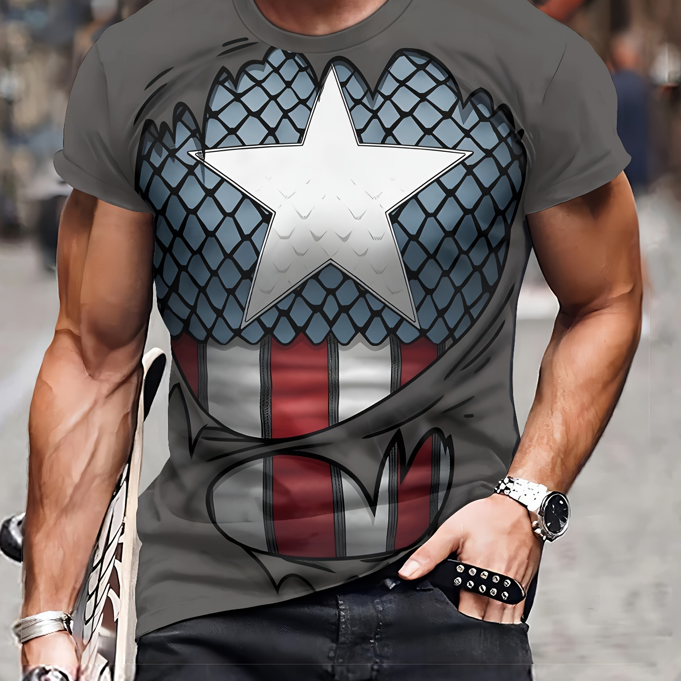 

Stylish Men's 3d Printed Graphic Tee - Soft, Breathable Polyester , Machine Washable, Round Neck, Casual Fashion T-shirt For Casual Attire