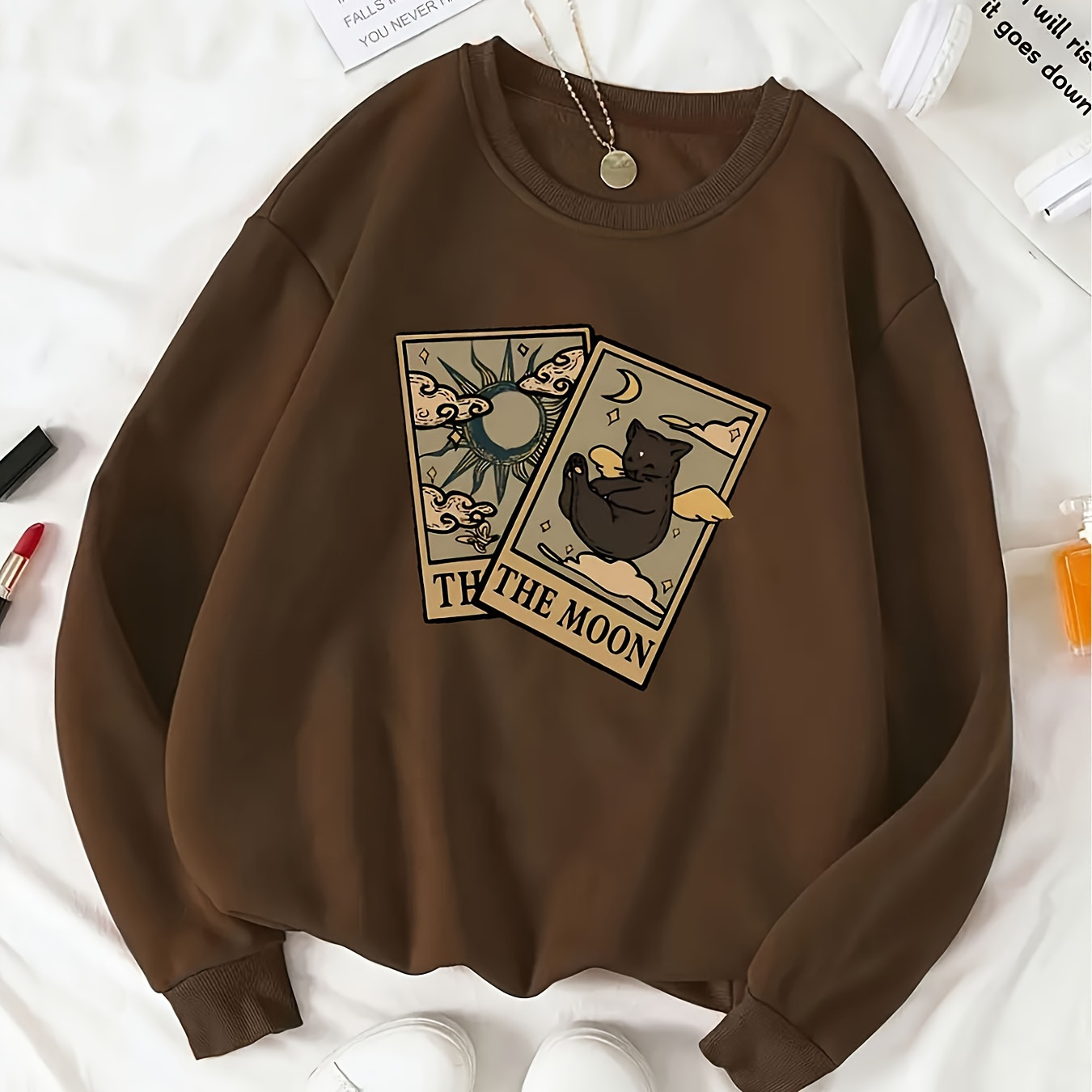 

Sun & Cat Graphic Sweatshirt, Long Sweatshirt For & Fall, Women's Clothing