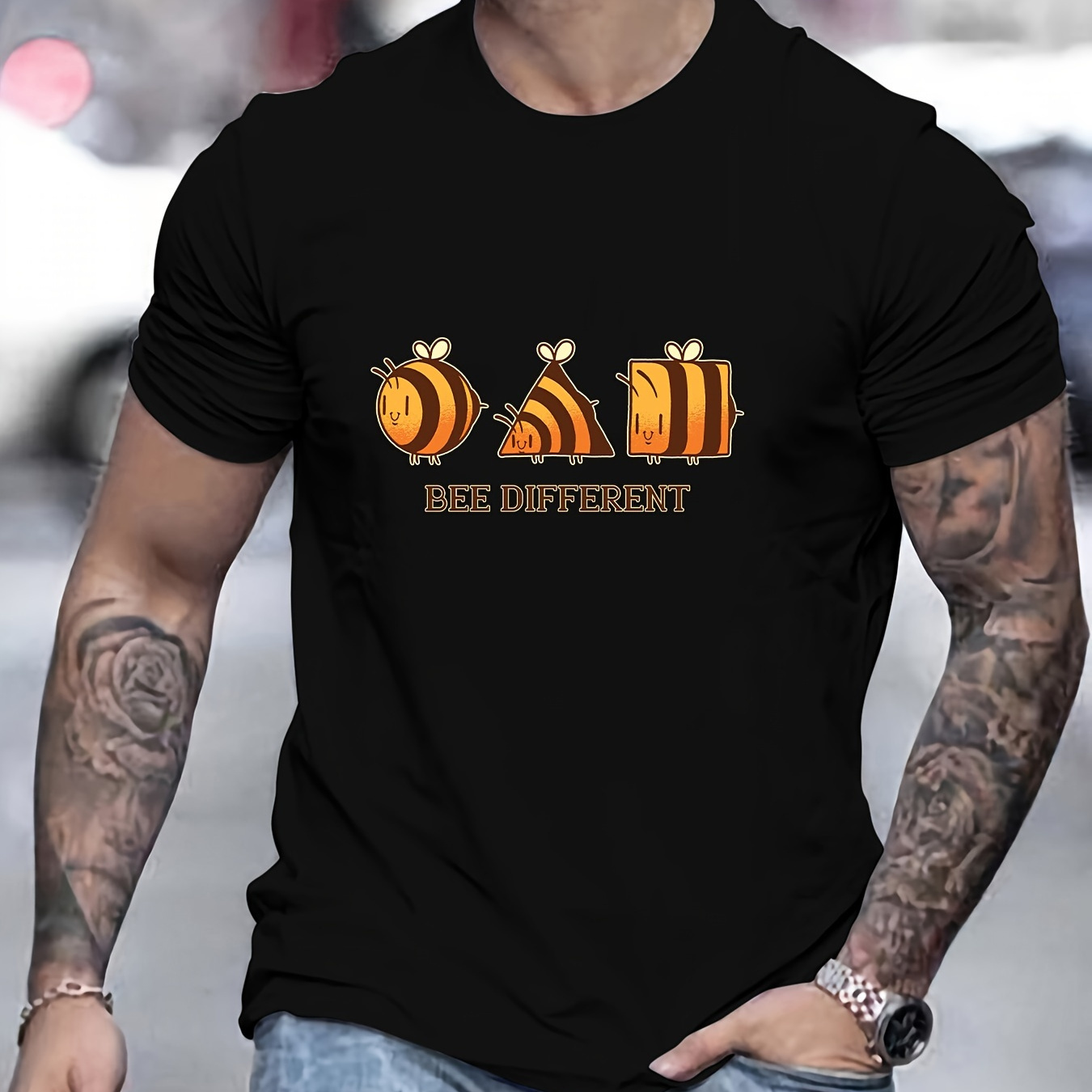 

Bee Different Print T Shirt, Tees For Men, Casual Short Sleeve T-shirt For Summer