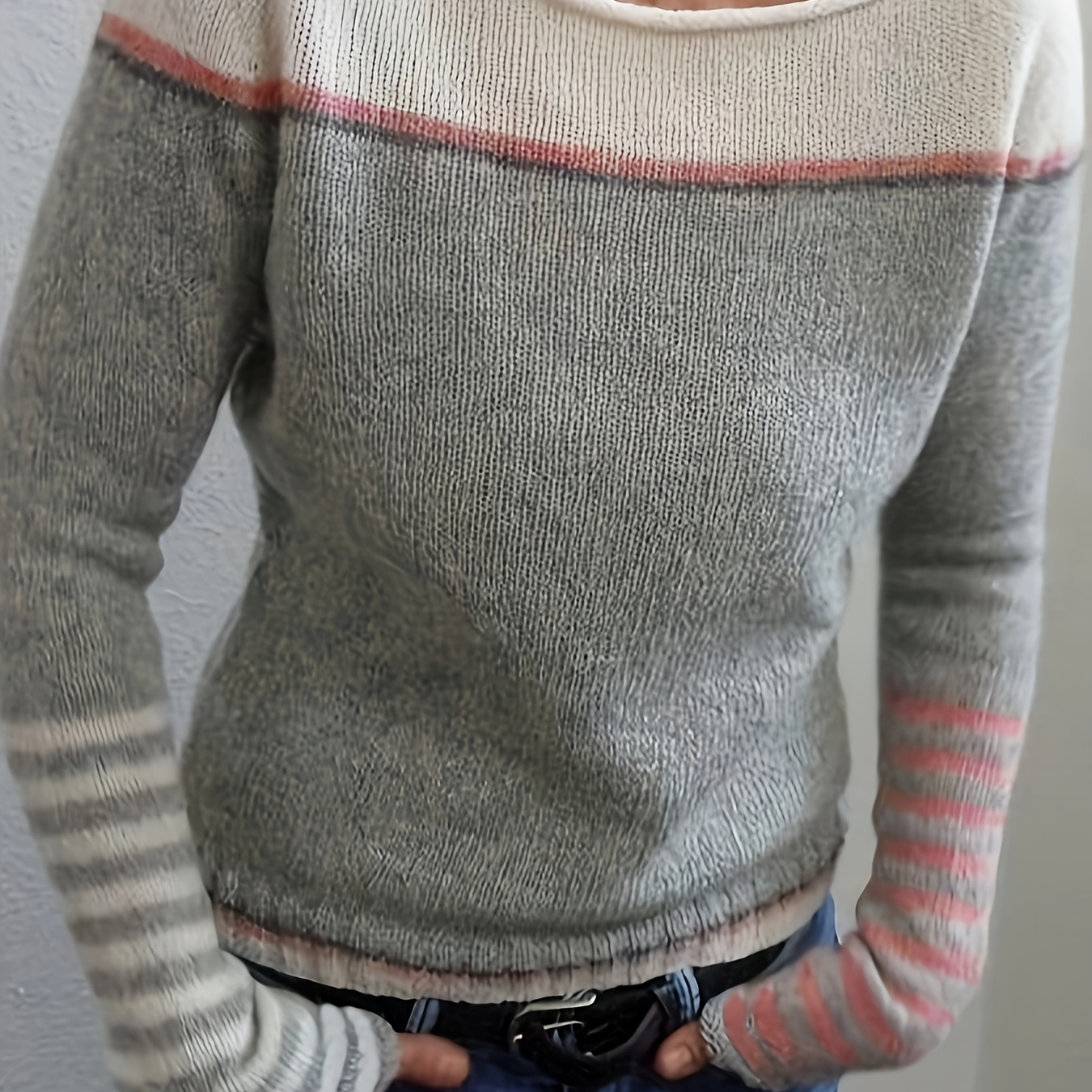 Asymmetrisk Farveblok Mode Langærmet Sweater