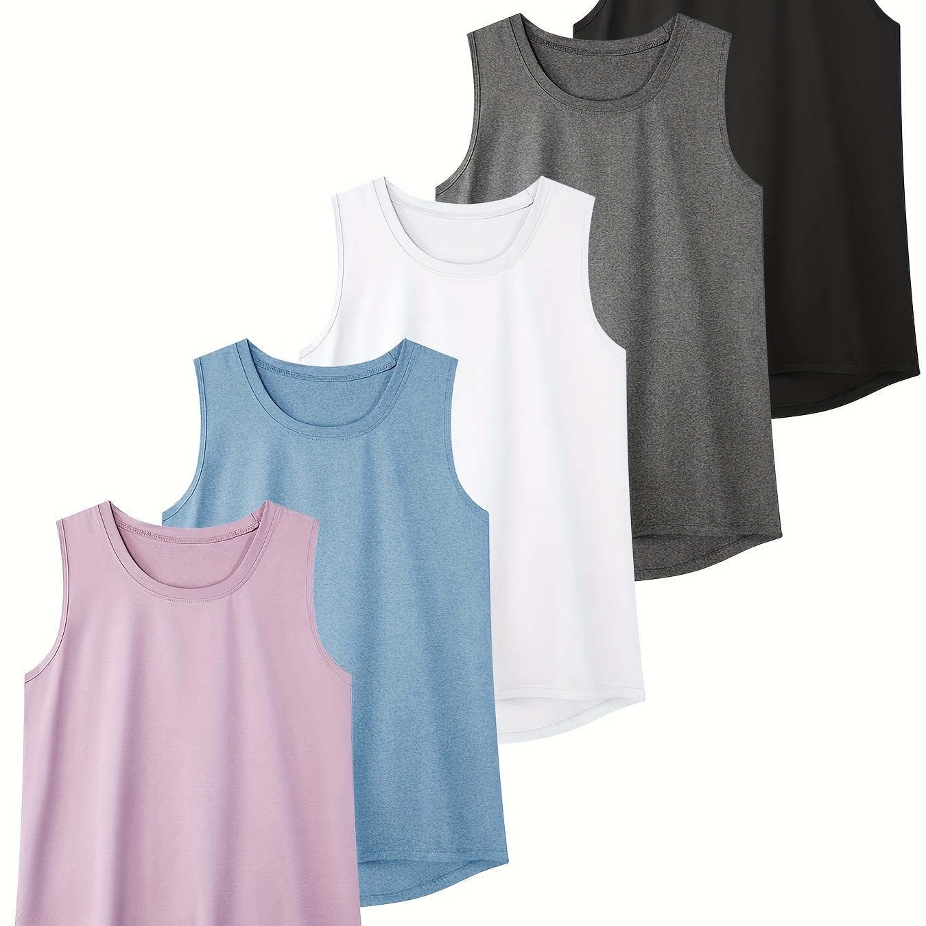 

5-pack Women's Athletic Tank Tops, Quick-dry Breathable Sleeveless Shirts, Full Back Running Gym Vest Top, Sportswear - Assorted Colors
