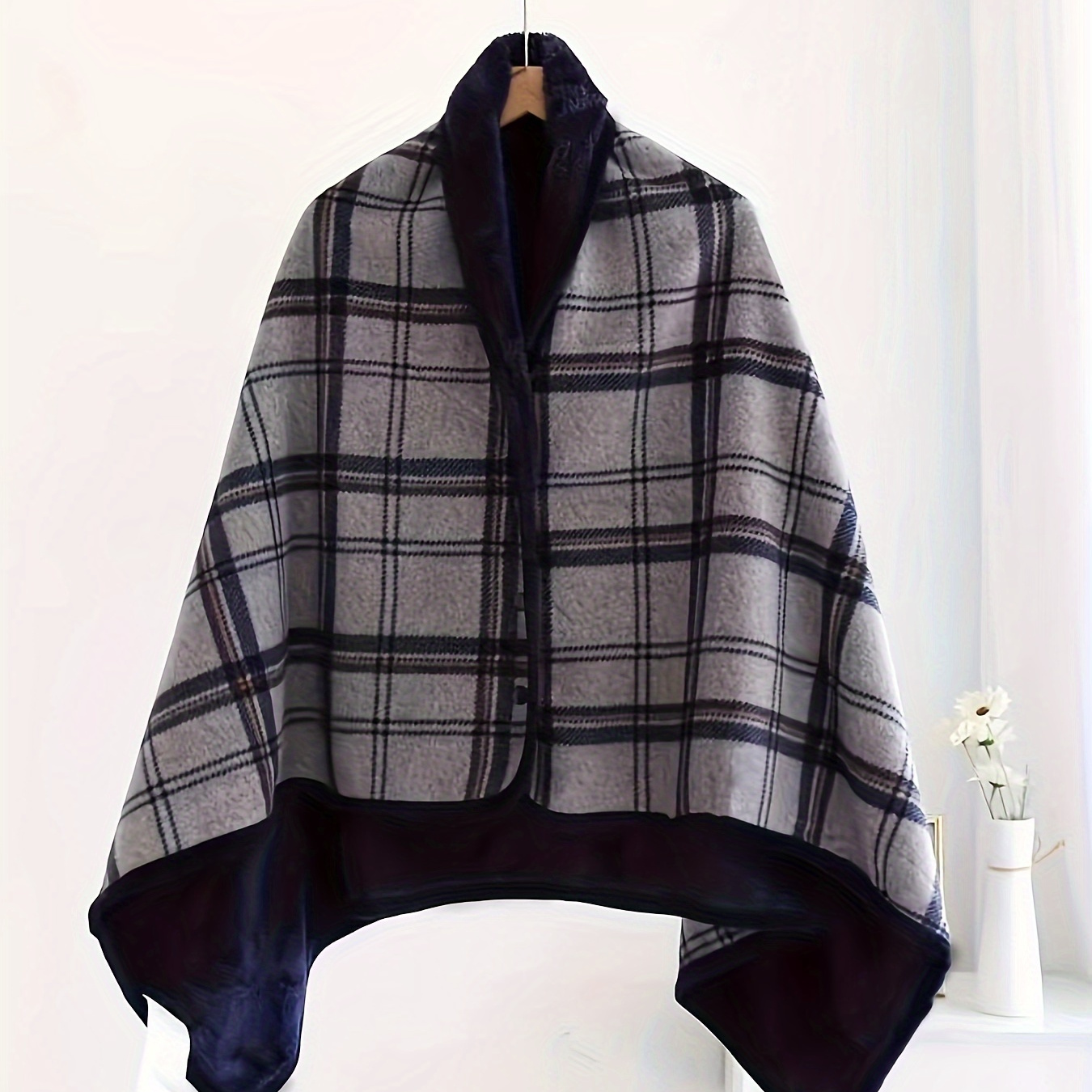 

Cozy Shawl Blanket For Men - V-neck, Sleeveless, Button Detail | Office & Autumn/winter