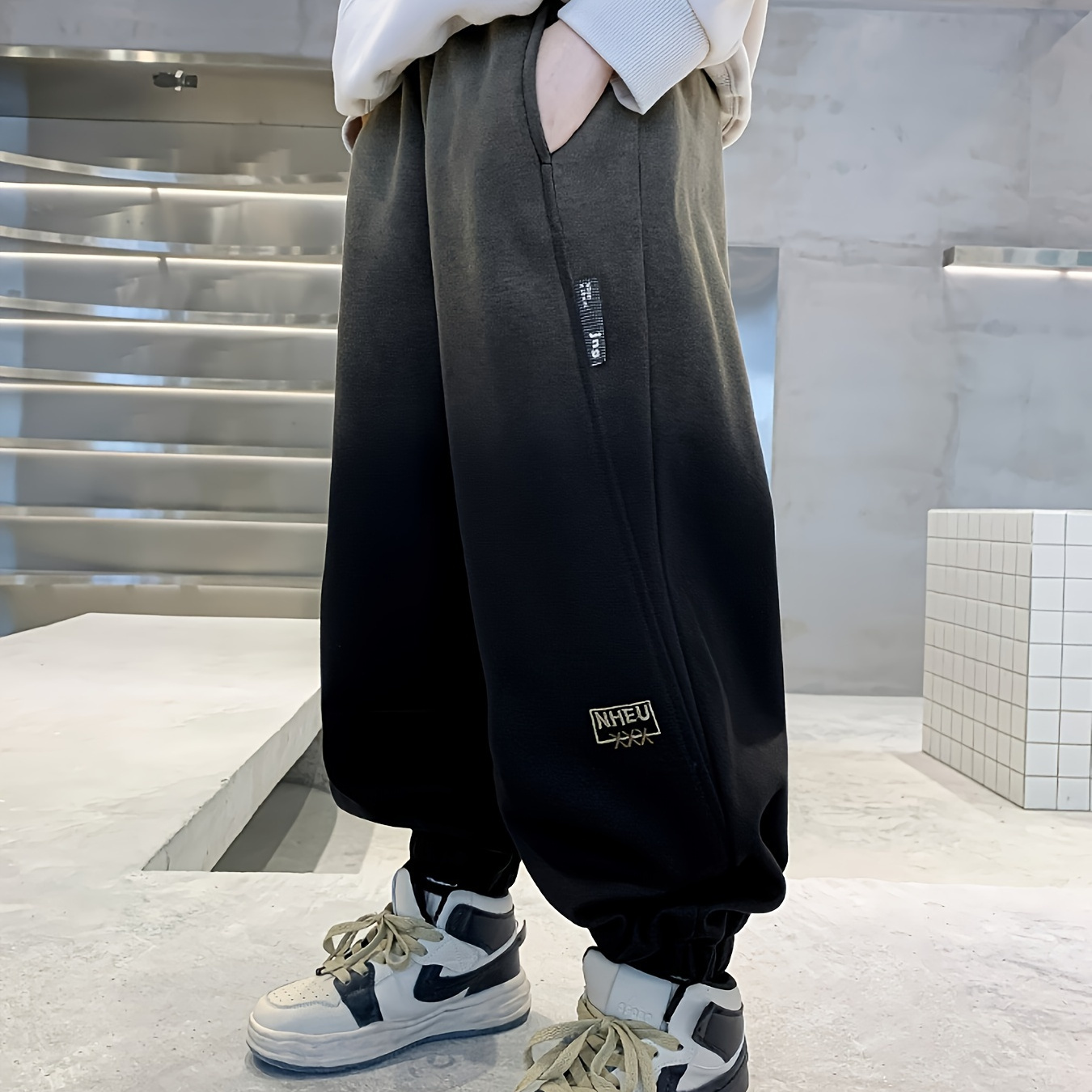 

Trendy Gradient Sweatpants For Boys, Elastic Waist Pocket Comfy Sports Clothing For Spring Fall, K-pop