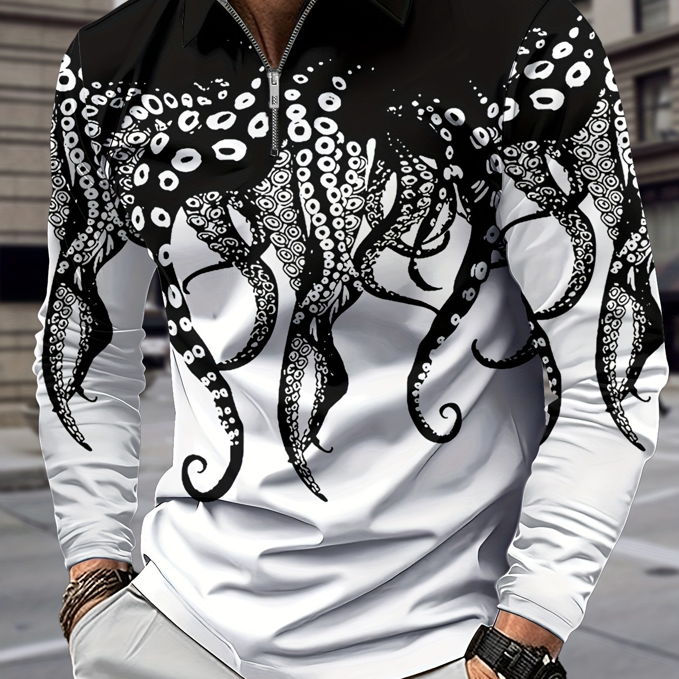 Long Sleeve Shirt Mens Octopus Button Down Shirt Octopus Men