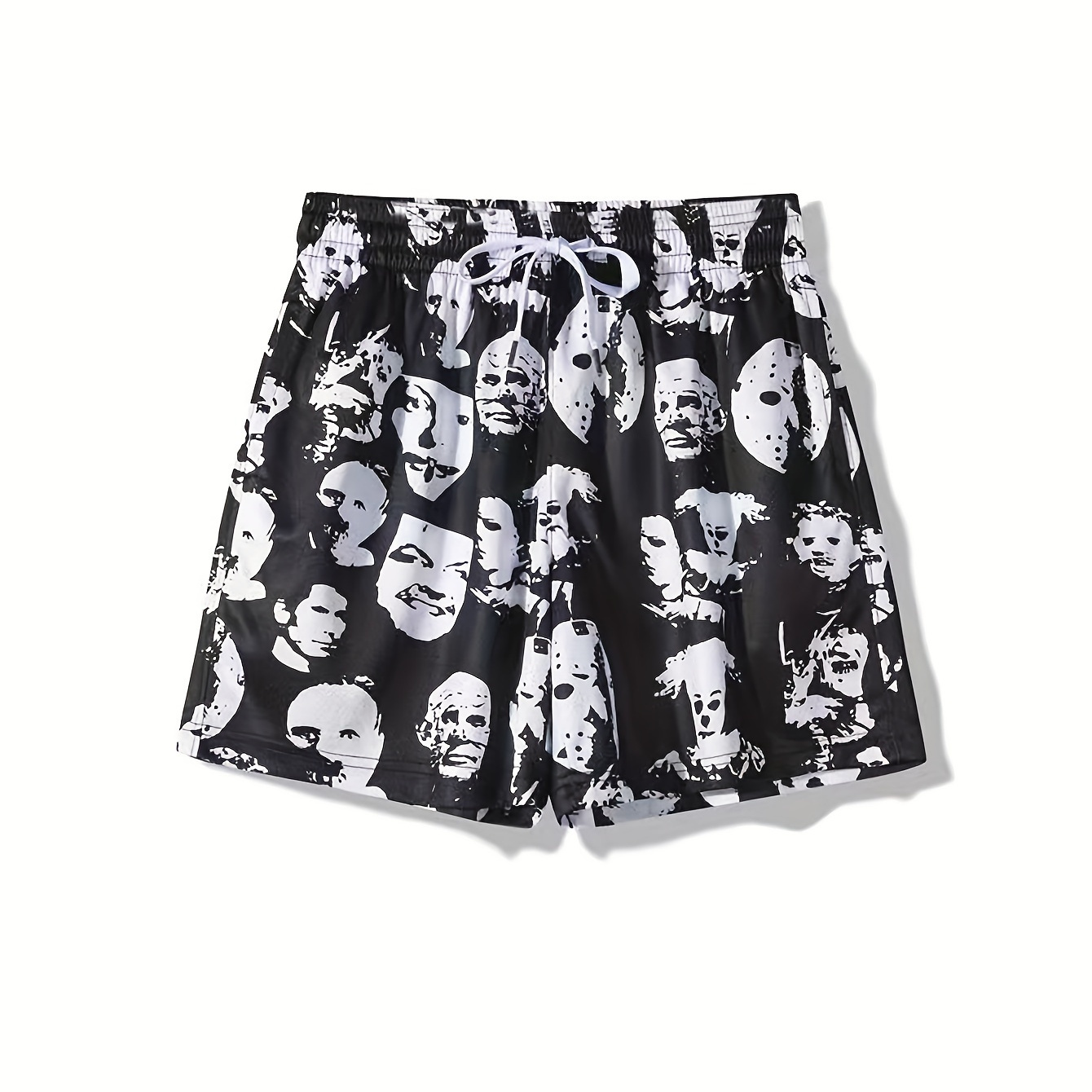 

Men's Allover Portraits Pattern Shorts With Drawstrings, Casual Trendy Sports Basketball Shorts For Summer Outdoors