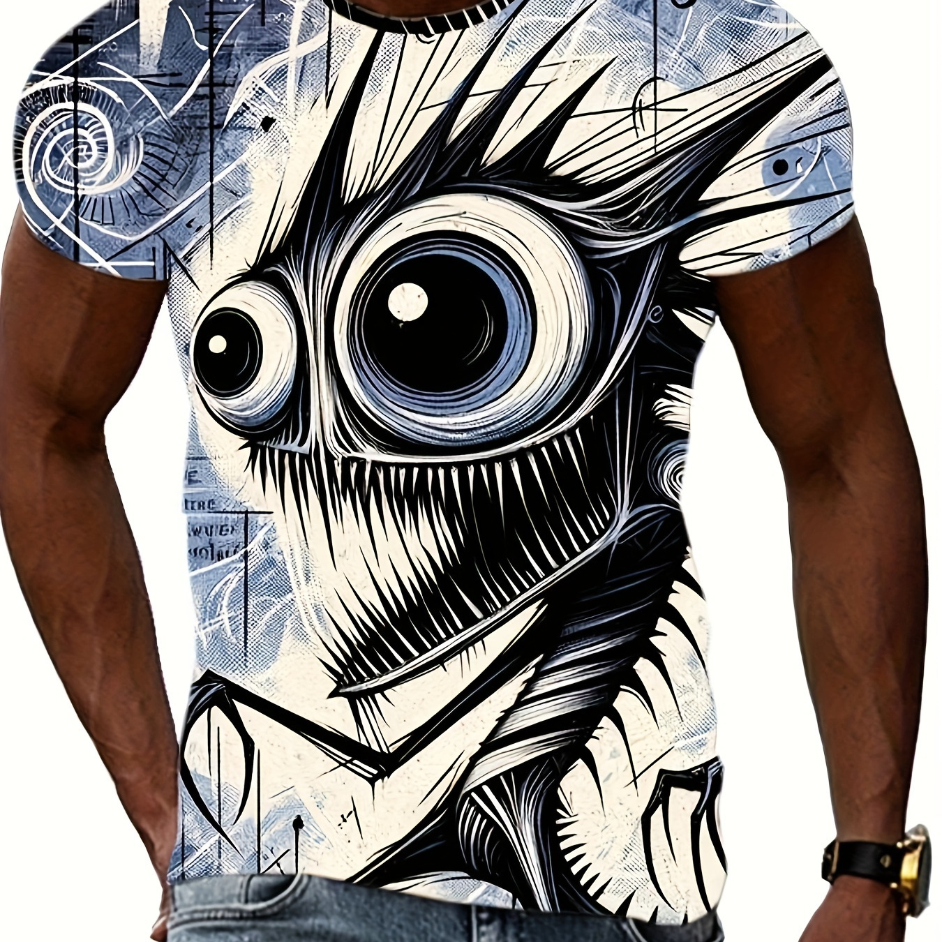 

Men's Animation Monster Pattern Print Crew Neck And Short Sleeve T-shirt, Novel And Stylish Tops For Men, Suitable For Summer Leisurewear And Outdoors Activities