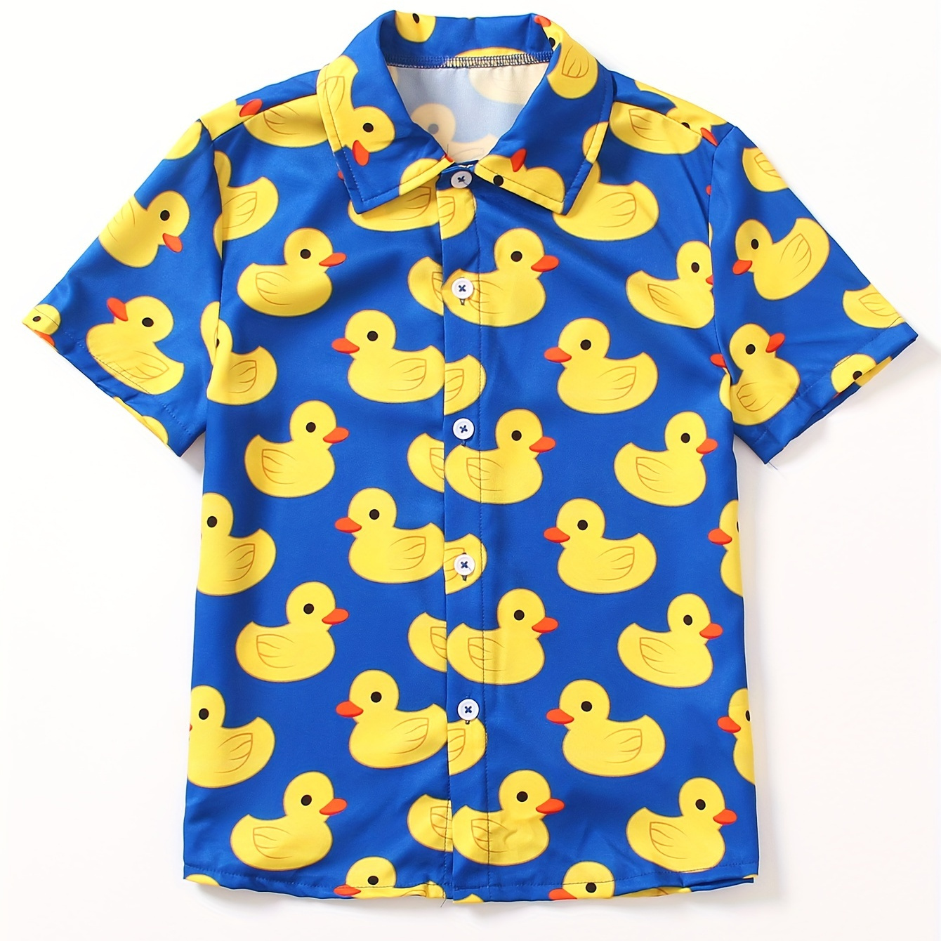 

Kawaii Duck Print Boys Creative Shirt, Casual Short Sleeve Lapel Shirt Tops, Boys Clothes For Summer Outdoor