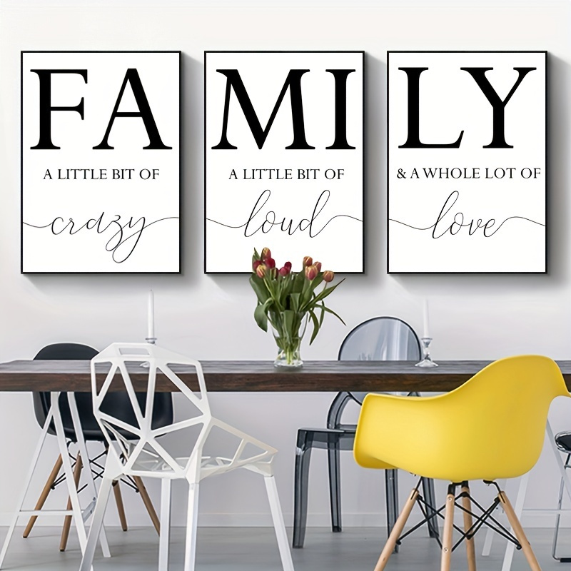 Family Signs Wall Art Set Of 3 Prints A Little Bit Of Crazy Quotes Poster  Canvas Painting For Living Room Above Couch Wall Decor With Inner Frame