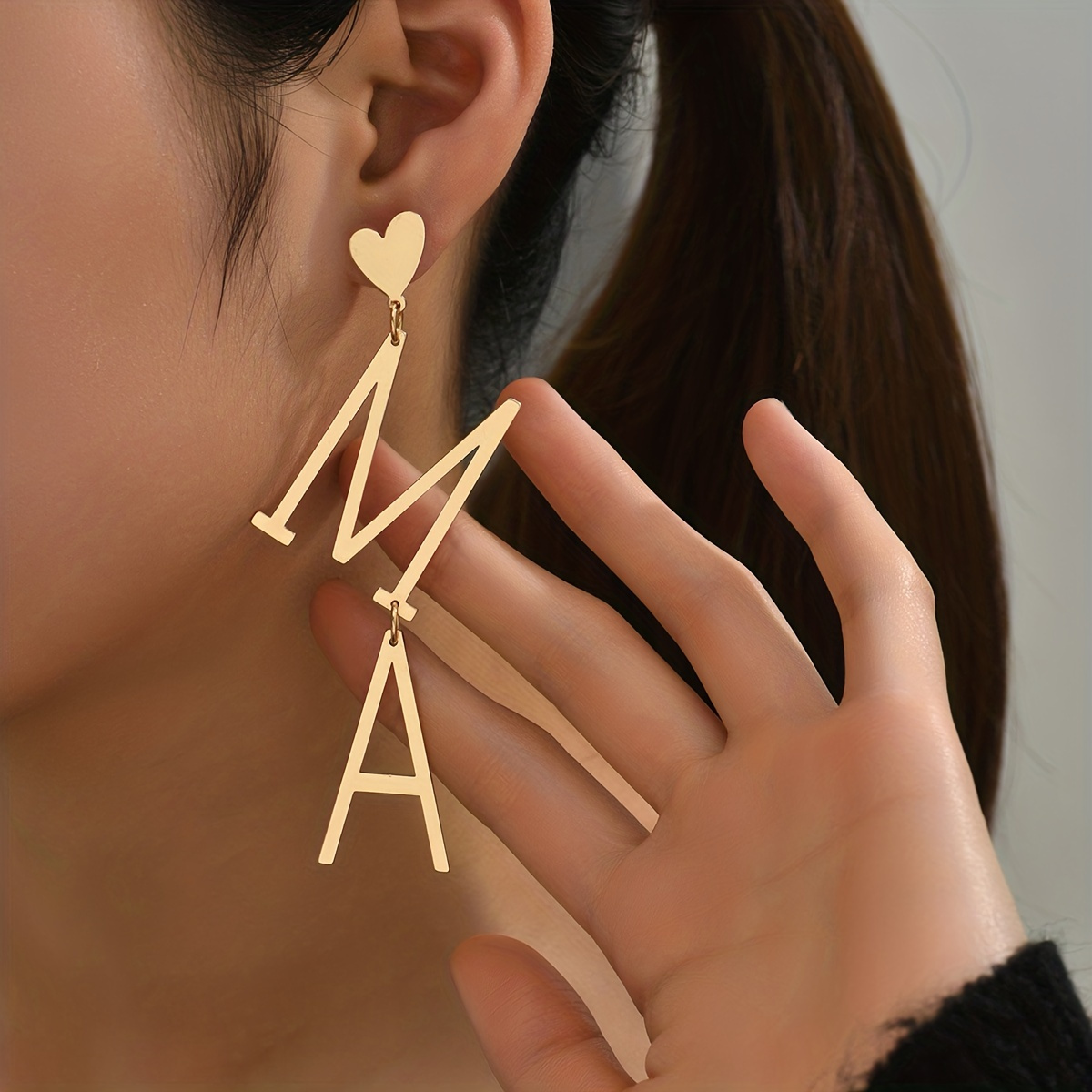 

Golden Letter Mama Dangle Earrings Exaggerated Simple Party Costume Accessory Gift For Mom