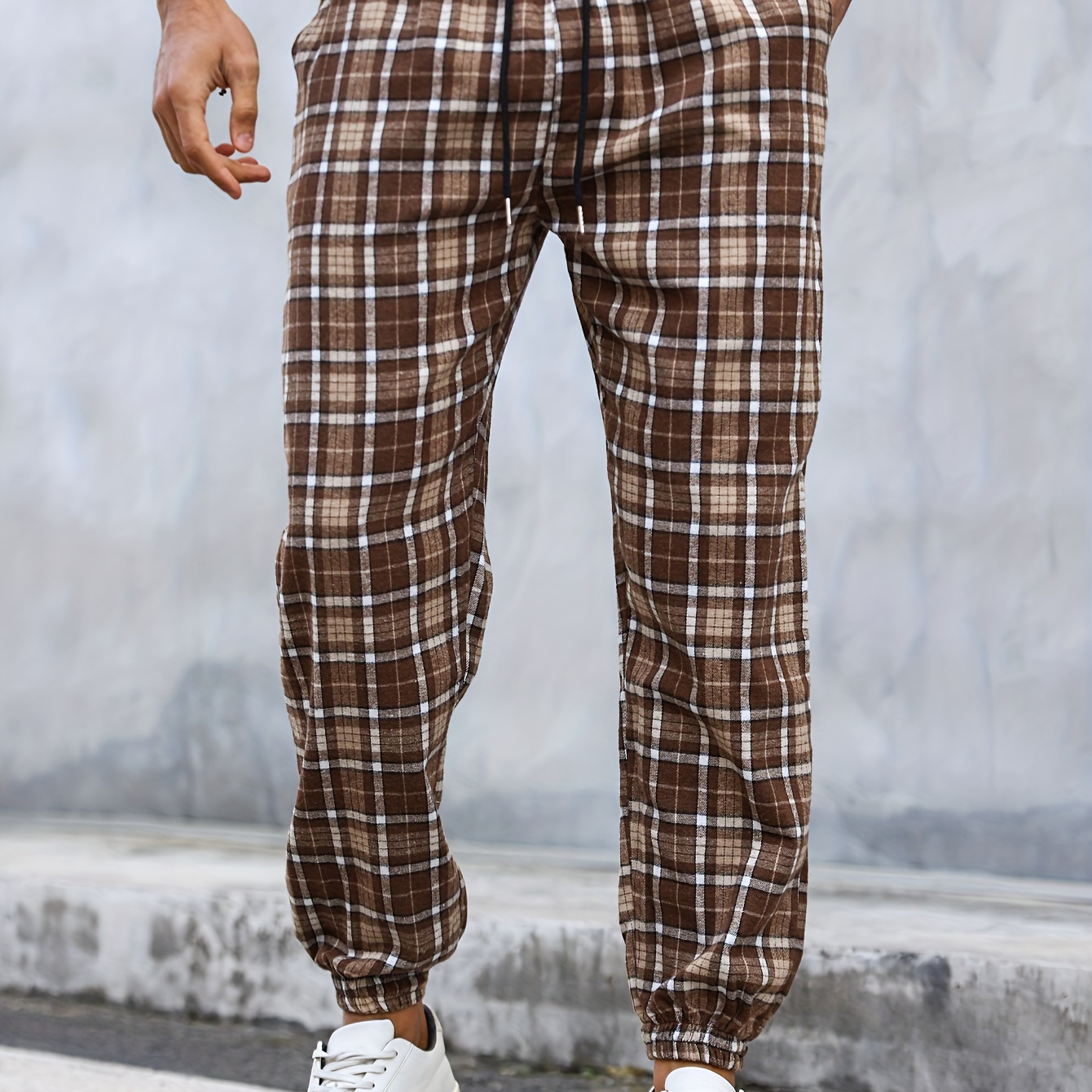 

Plaid Pattern Men's Retro Casual Pants Jogging Pants With Drawstring For Outdoor Sports
