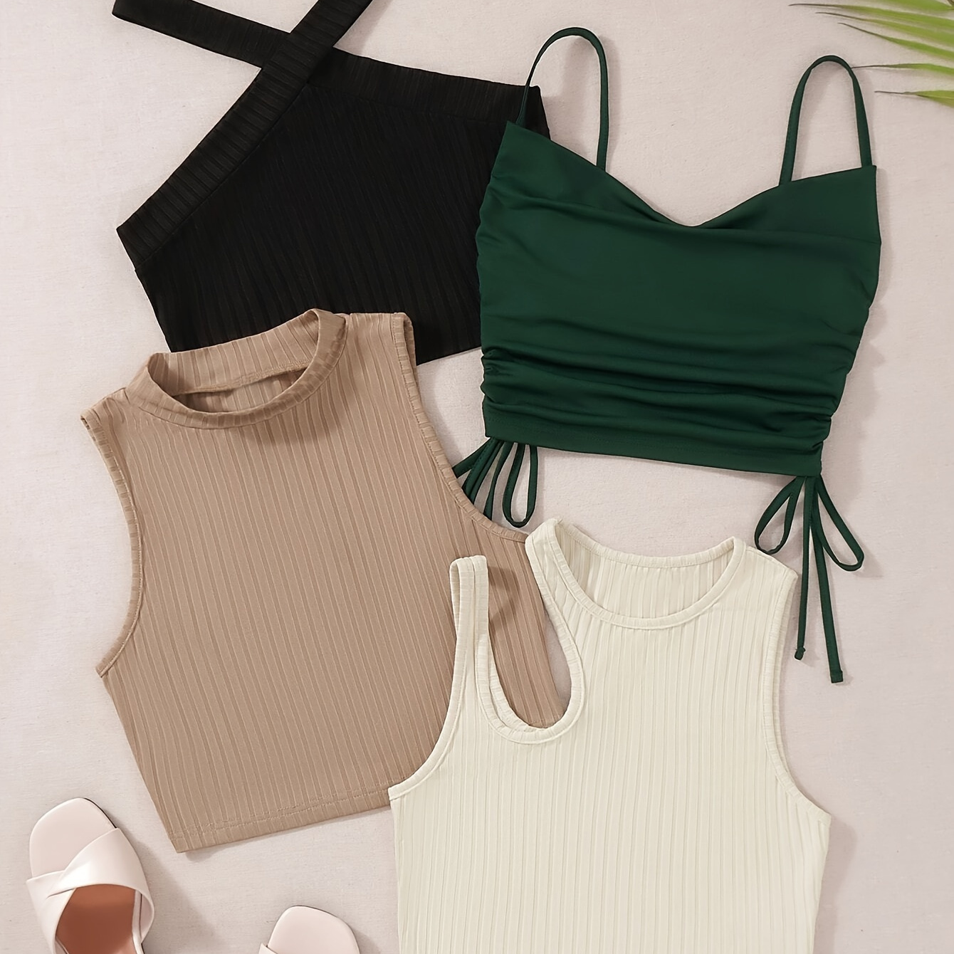 

4pcs Plain Color Stylish Tank Top, Casual Sleeveless Crop Top For Spring & Summer, Women's Clothing