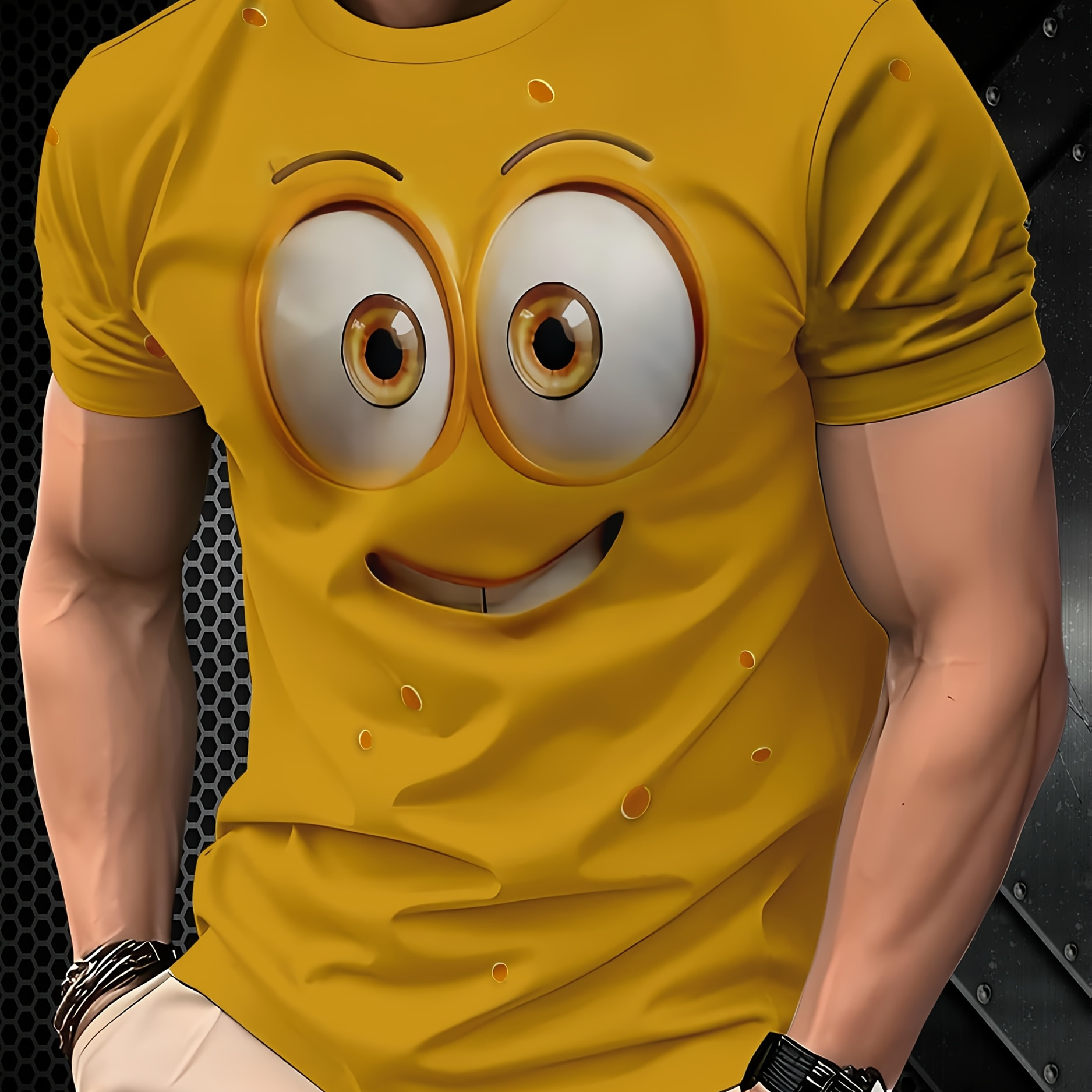 

Men's Fashionable Casual Cartoon Eyes 3d Round Neck T-shirt, Summer Trendy Short Sleeve Top