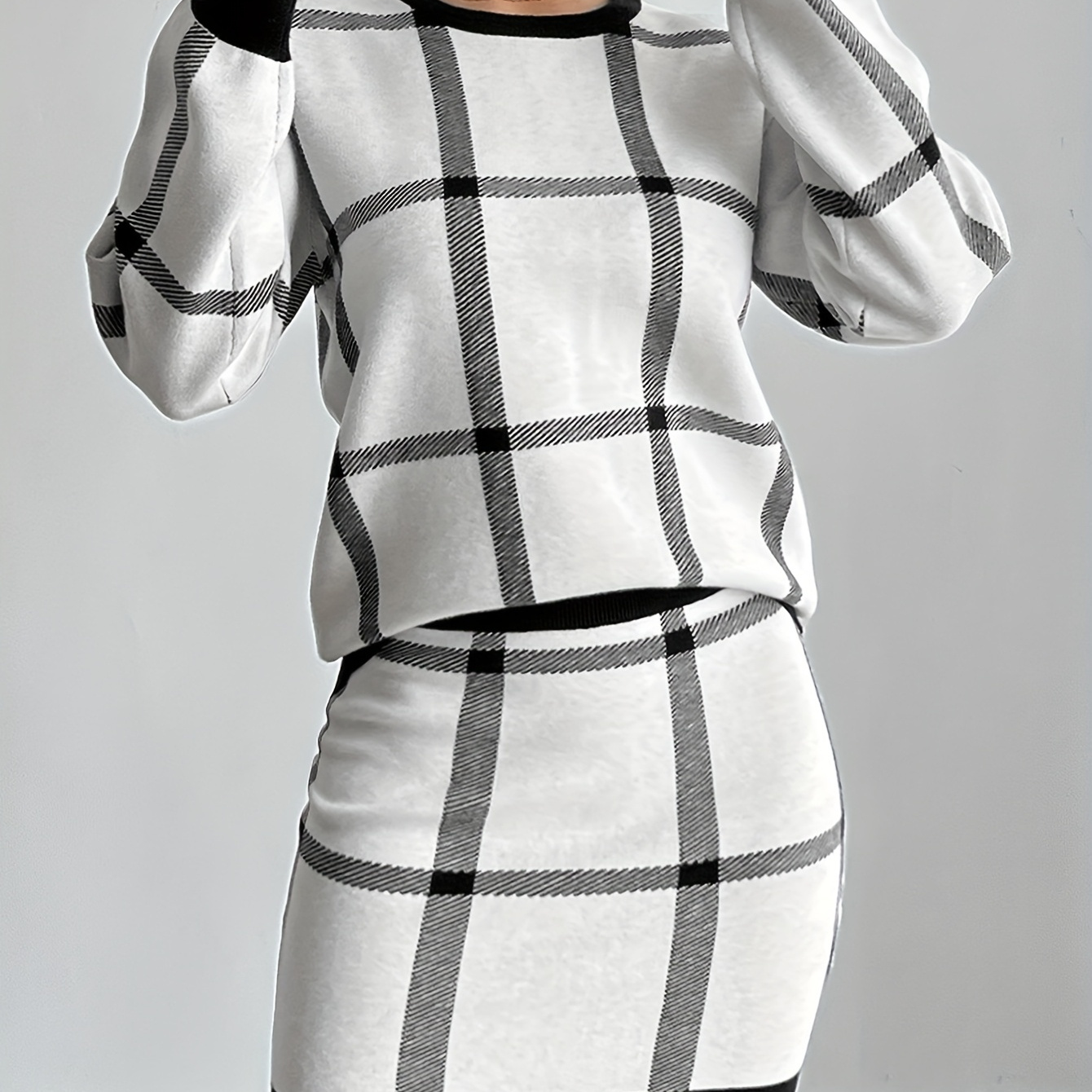 

2024 Autumn And Winter Women's Knitted Sweater Two-piece Set, Featuring A Stylish Top And A Checkered Skirt, For Fashion Trends And .