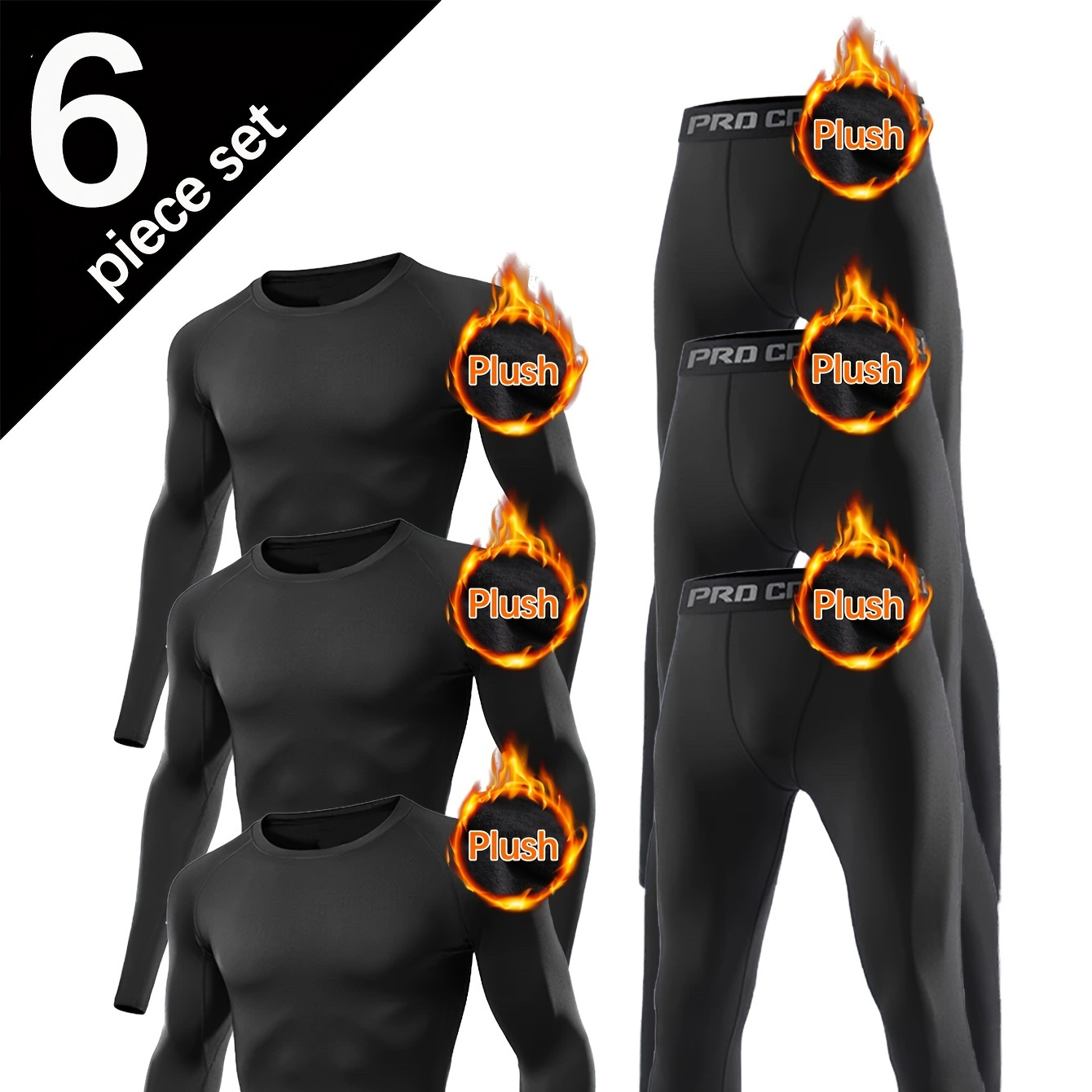 

6pcs/3sets Men's Thermal Underwear Set, Winter Hunting Outdoor Skiing Winter Thermal Tights, Long Sleeve Crew Neck Top And Pants Set, Suitable For Autumn And Winter Outdoor