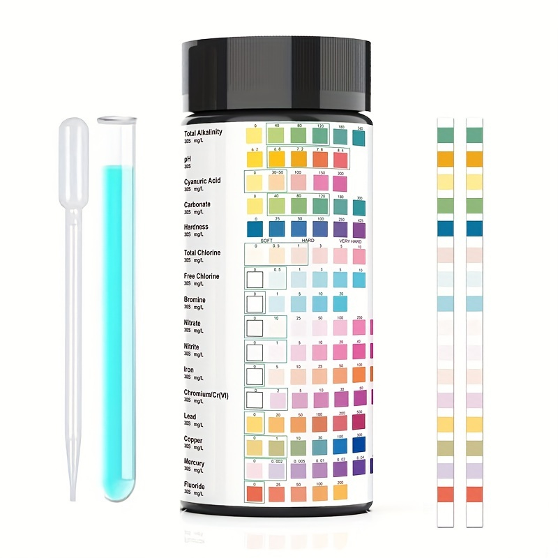 

100 Strips 16 In 1 Drinking Water Test Kit Professional Hardness Testing Kits, Tap And Well Water Test Strips With Hardness, Ph, Mercury, Lead, Iron, Copper, Chlorine, Chromium/cr, Cyanuric Acid