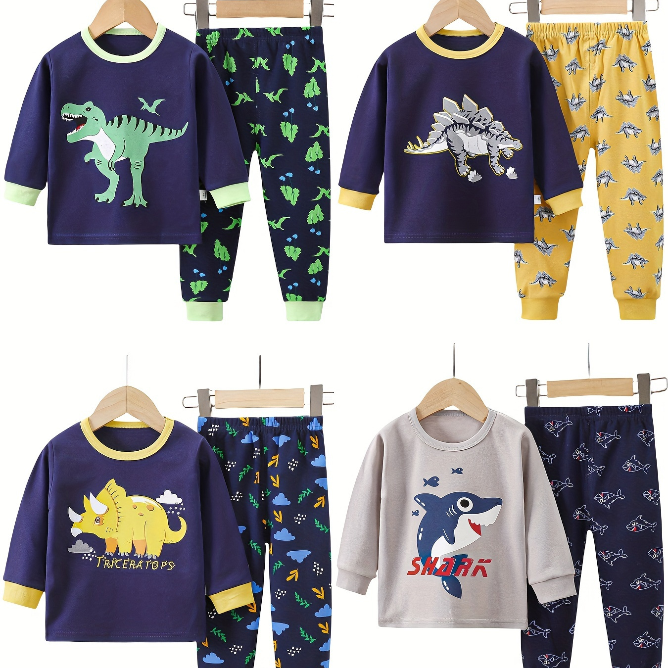 

4 New Autumn And Winter Children's Cotton Suit Long Sleeve Pants Suit Dinosaur Pattern Wearing Soft And Comfortable Let Children Full Of