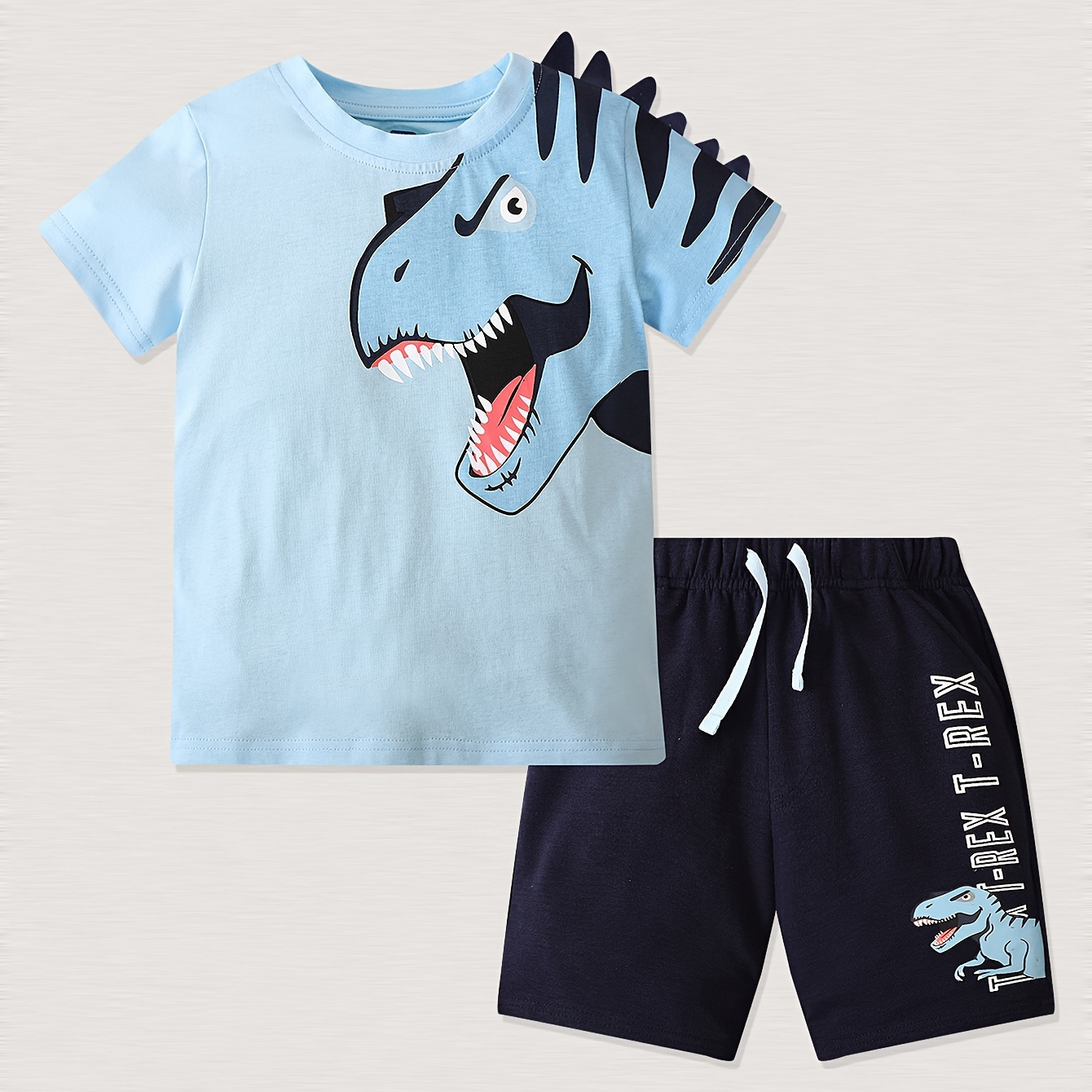 Boys Summer Ready 2pcs Dinosaur Print T-Shirt & Shorts Set - Breathable & Comfy Cotton!