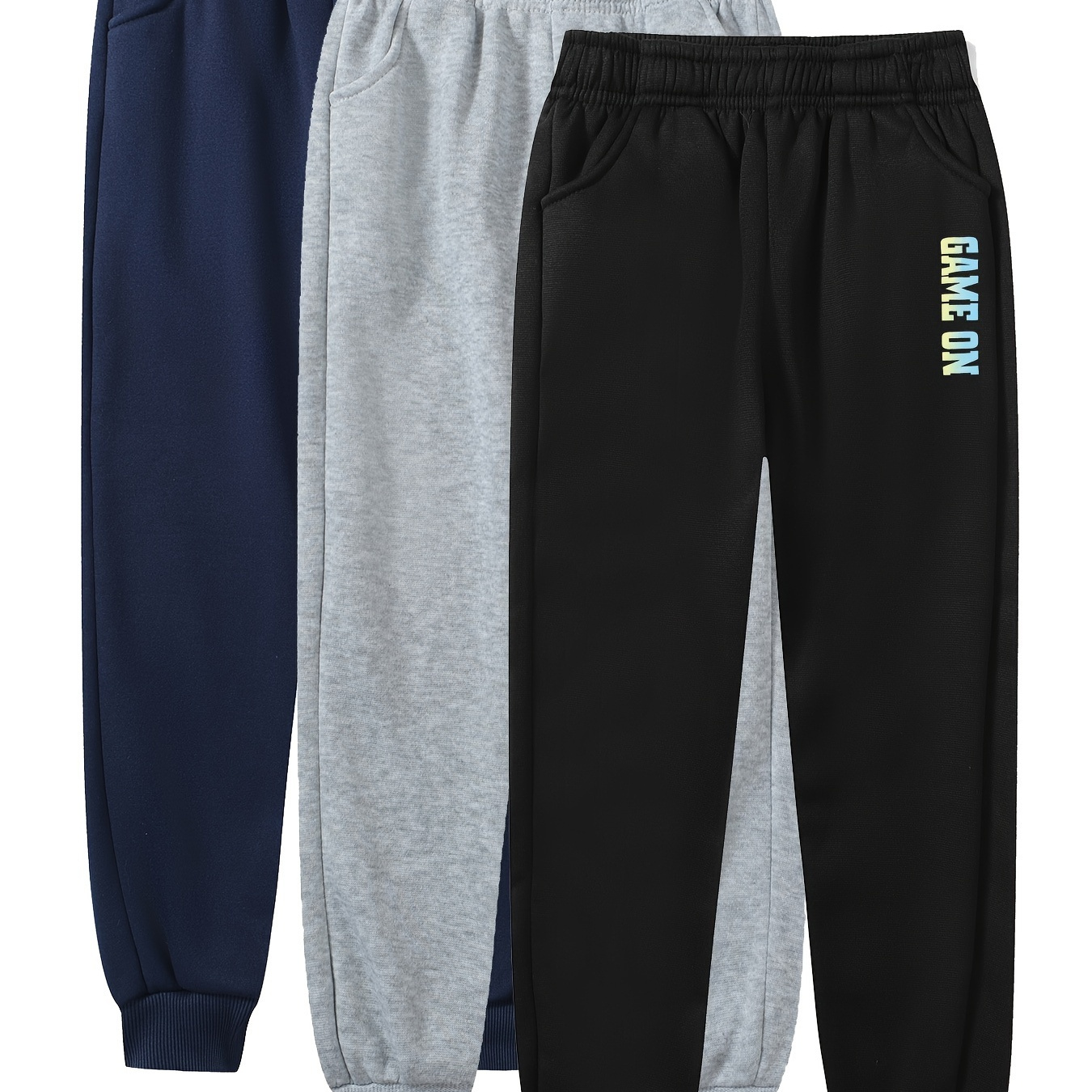 

Lot de 3 pantalons de jogging imprimés "Game On" pour garçons avec poches et taille élastique pour le printemps et l'automne, pour tous les jours et le sport.