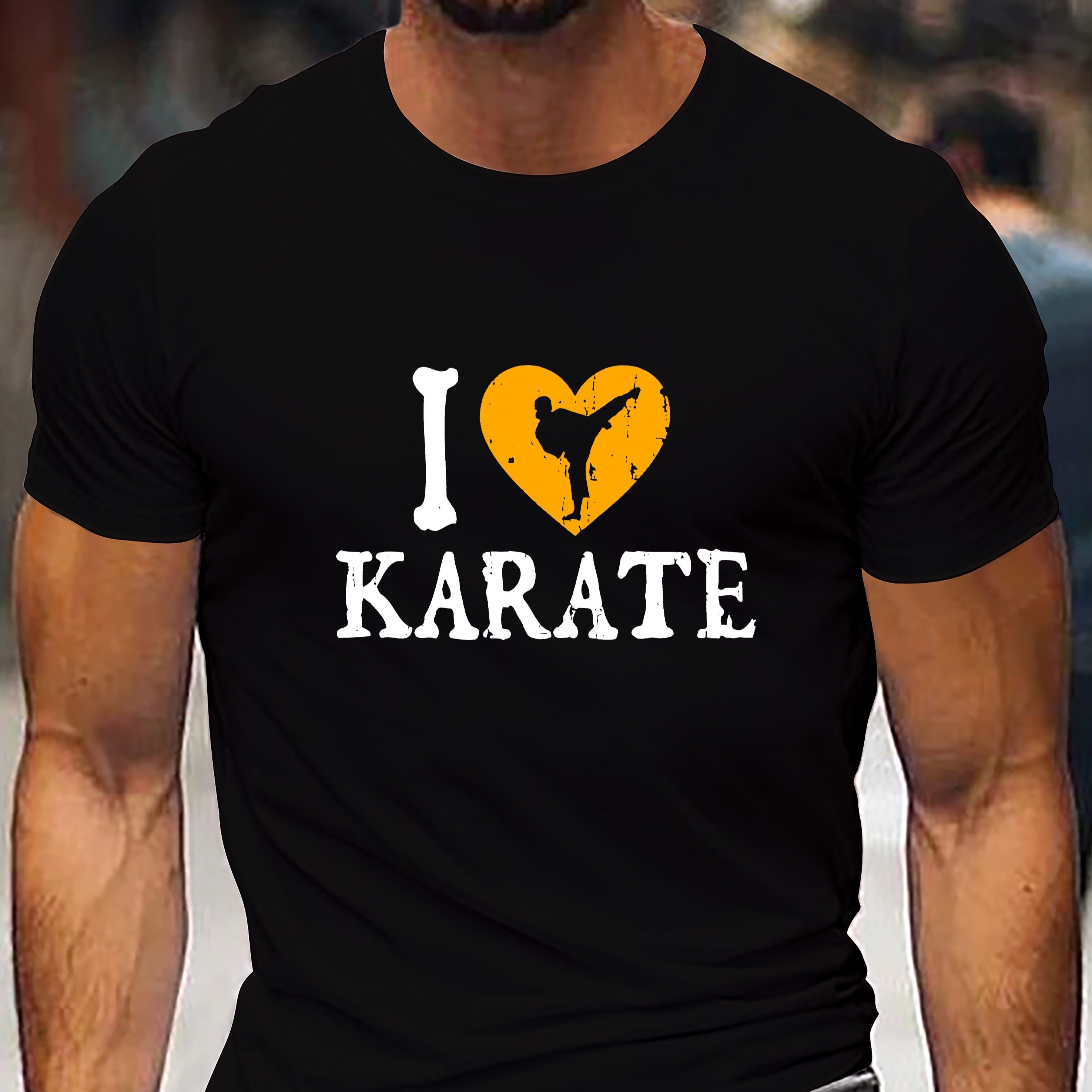 

I Love Karate Print Tee Shirt, Tees For Men, Casual Short Sleeve T-shirt For Summer