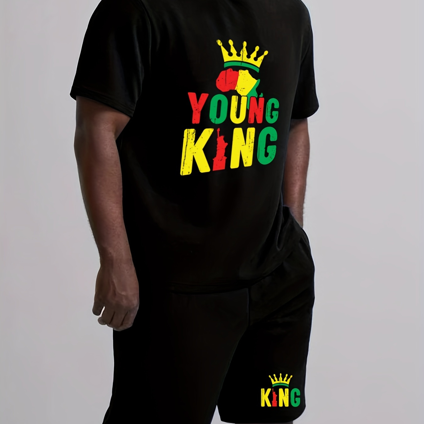 Plus Size Men's Street T Shirt, "Young King" Colorful Letters Graphic Print Short-sleeve T-shirt Tops For Summer, Men Fashion Clothing Clothes