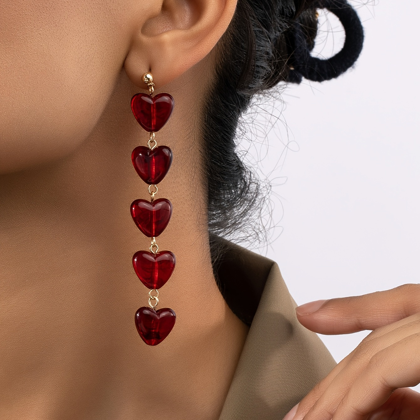 

Saint Valentin Coeur Rouge Acrylique Longues Boucles D'oreilles 14K Plaqué Or Bijoux Pour Femmes Femme Petite Amie