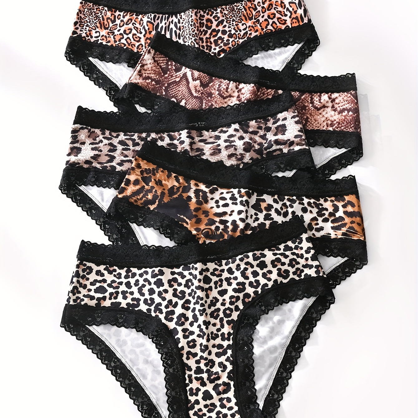 

A Pack Of Mixed Color Leopard Print Women's Panties With Sexy Low-rise Lace.