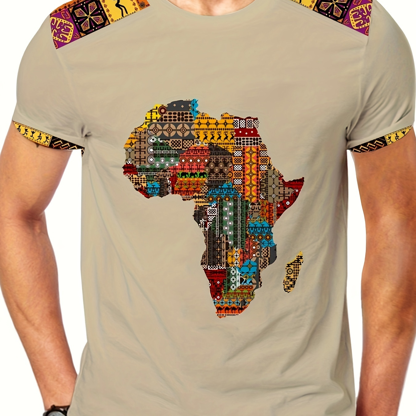 

Men's African Map Graphic Print T-shirt, Short Sleeve Crew Neck Tee, Men's Clothing For Summer Outdoor