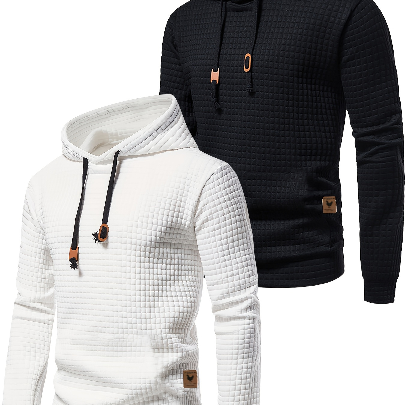 

2pcs Men' Color Textured Hooded Sweatshirts, Casual Trendy Long Sleeve Sports Top For Autumn And Winter As Gift