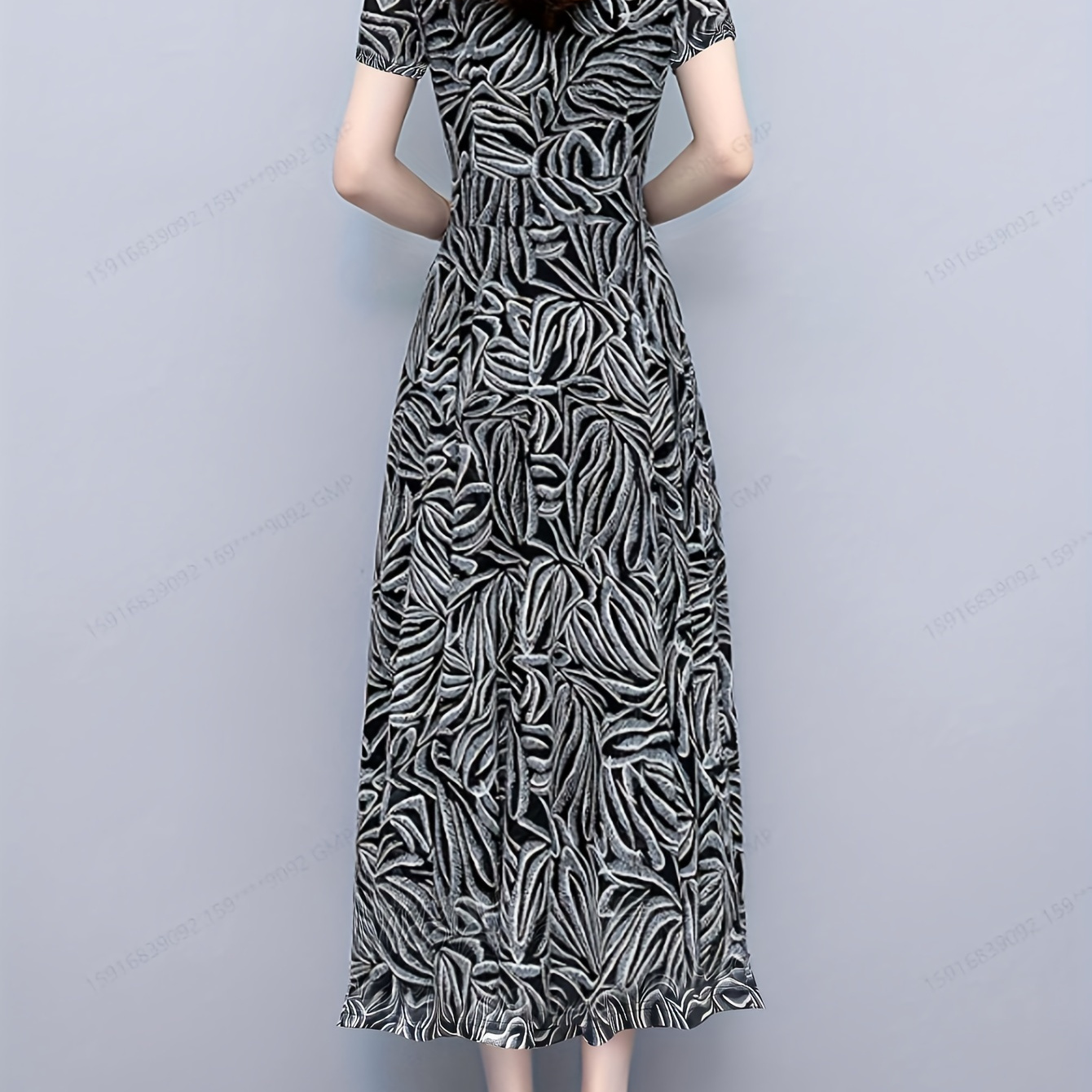

Allover Print V Neck Dress, Elegant Short Sleeve Dress For Spring & Summer, Women's Clothing