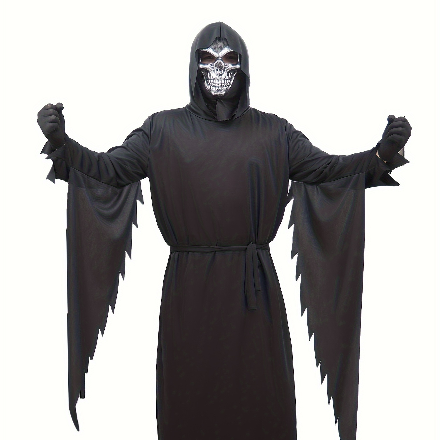 

Adult Men's Black Grim Reaper Party Outfit, Hooded Robe With Mask & Gloves