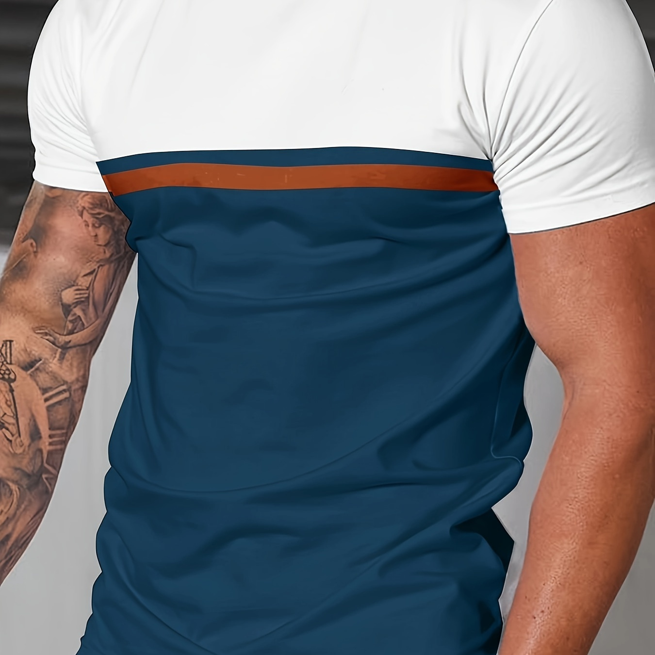 

Men's Contrast Color T-shirt For Summer, Outdoor Sports Short Sleeve Tees