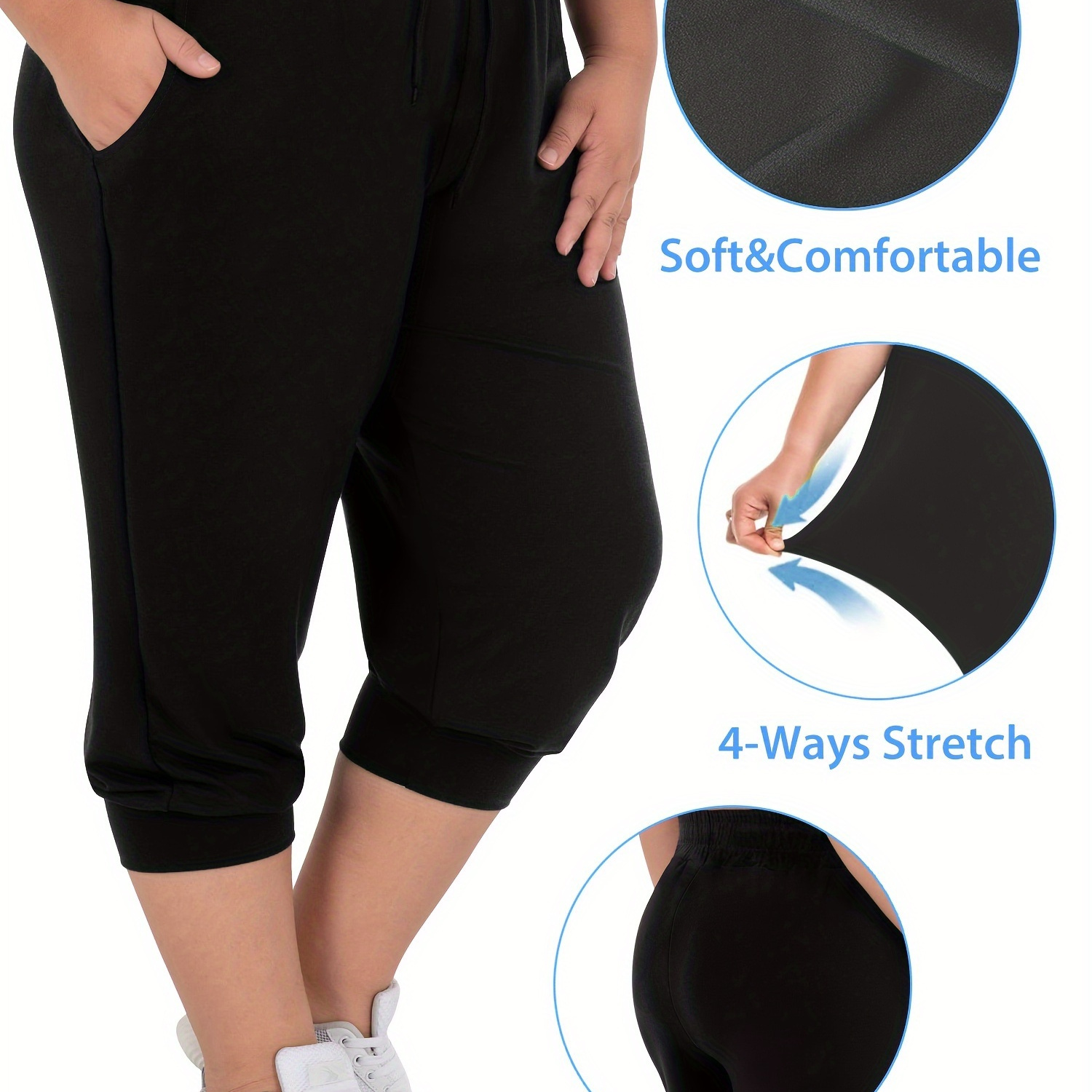 

Women's Plus Size Capri Joggers With Drawstring And Side Pockets, Relaxed Fit Elastic Cuffs Casual Pants