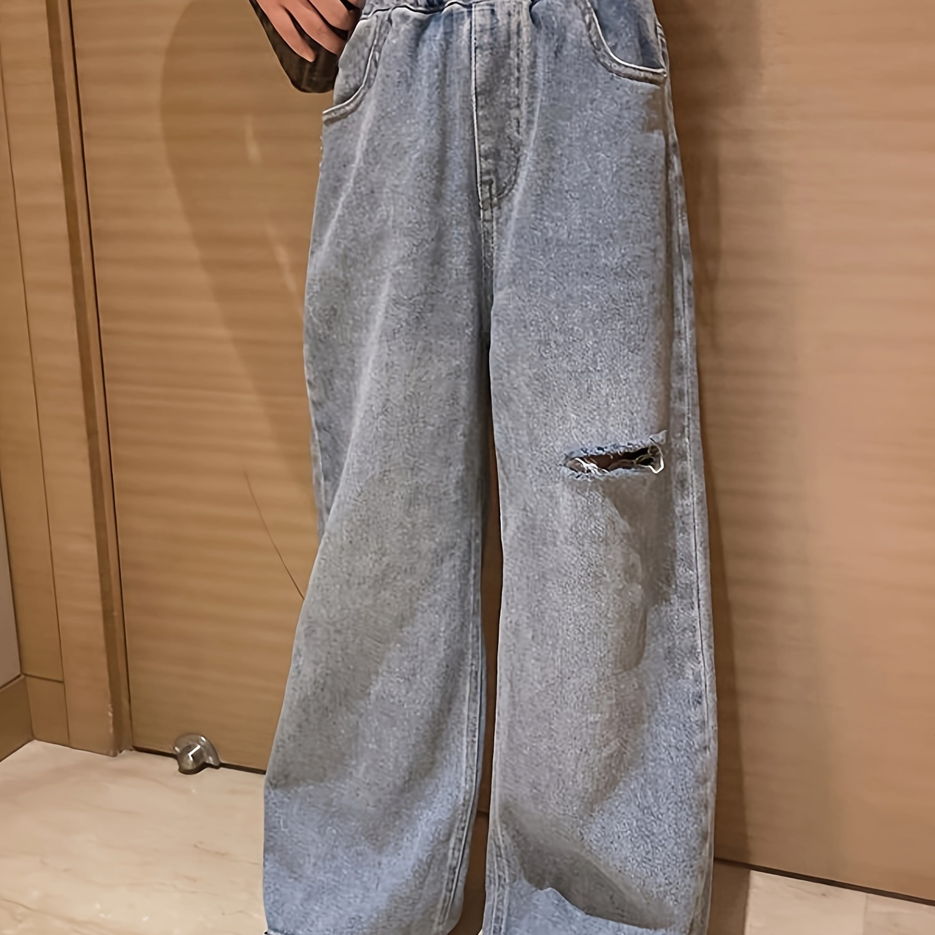 

Baggy Denim Jeans For Girls Loose Fit Ripped Wide Leg Denim Trousers For Everyday Streetwear, K-pop